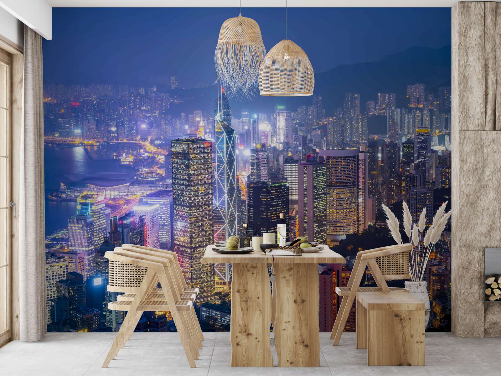 Fototapeten Ein Panoramablick auf Hongkong nachts aus dem Beobachtungsturm
