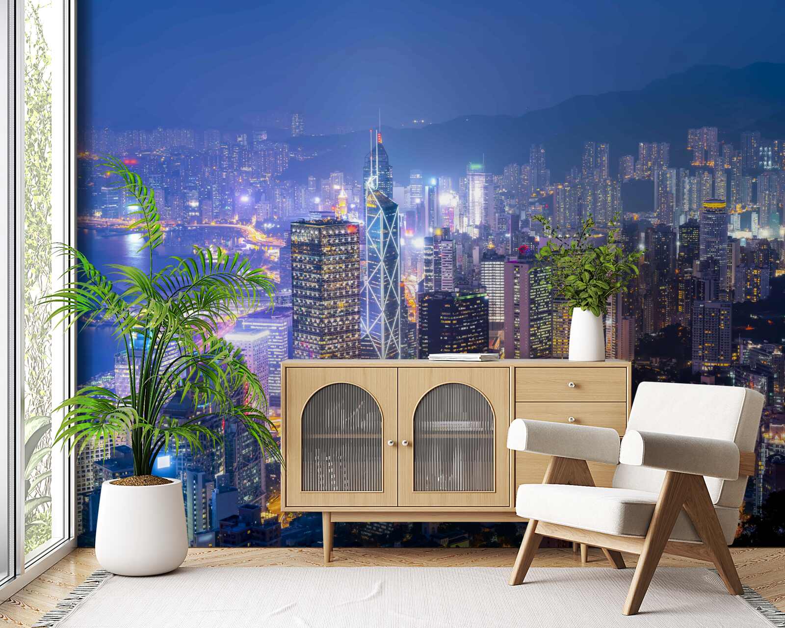 Fototapeten Ein Panoramablick auf Hongkong nachts aus dem Beobachtungsturm