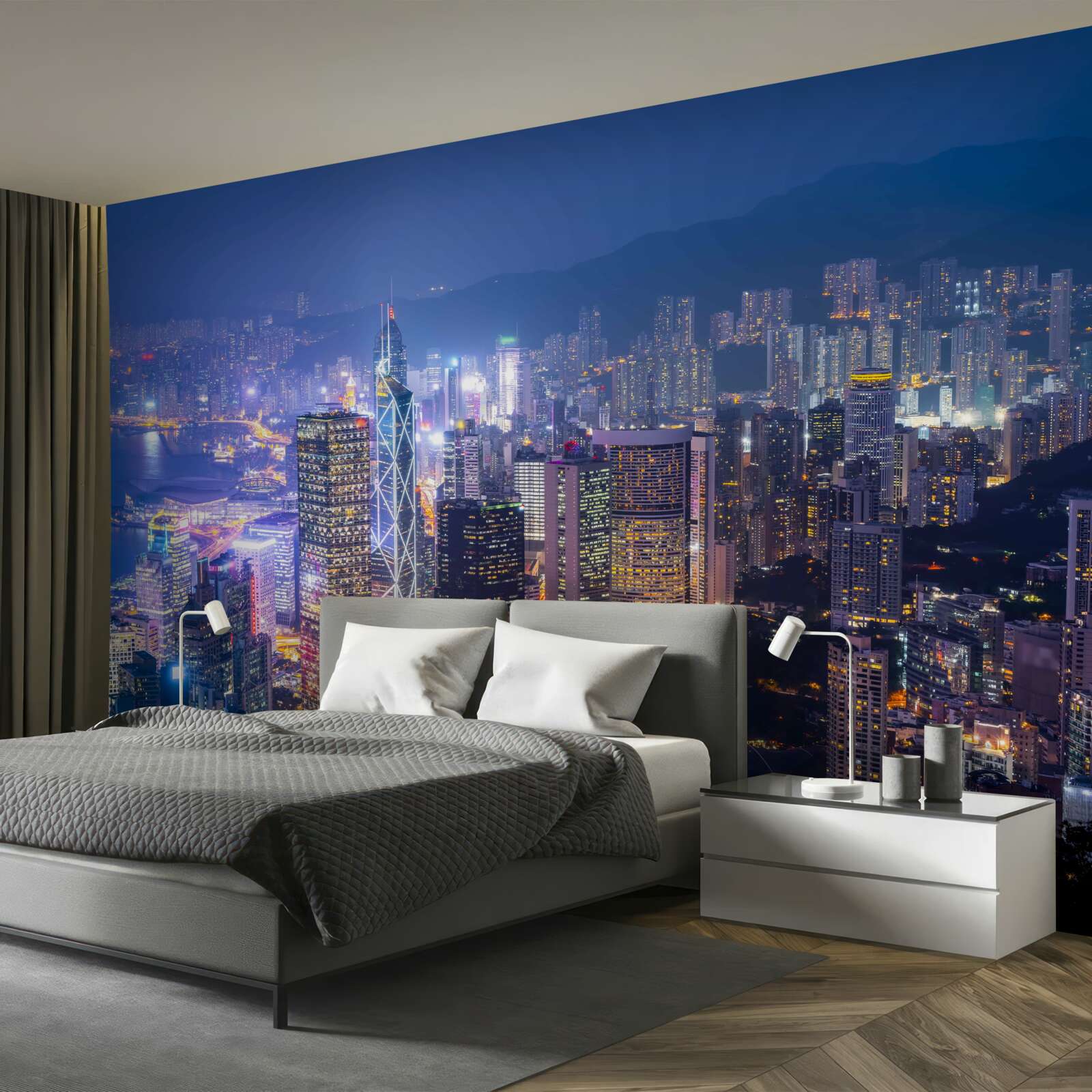 Fototapeten Ein Panoramablick auf Hongkong nachts aus dem Beobachtungsturm