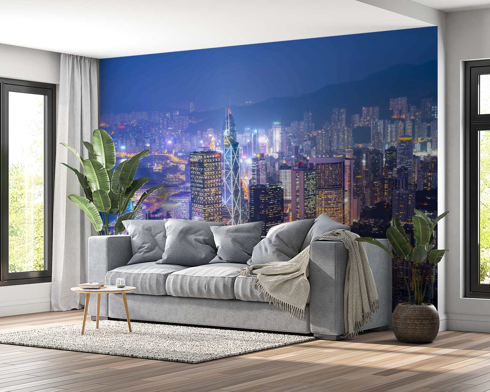 Fototapeten Ein Panoramablick auf Hongkong nachts aus dem Beobachtungsturm