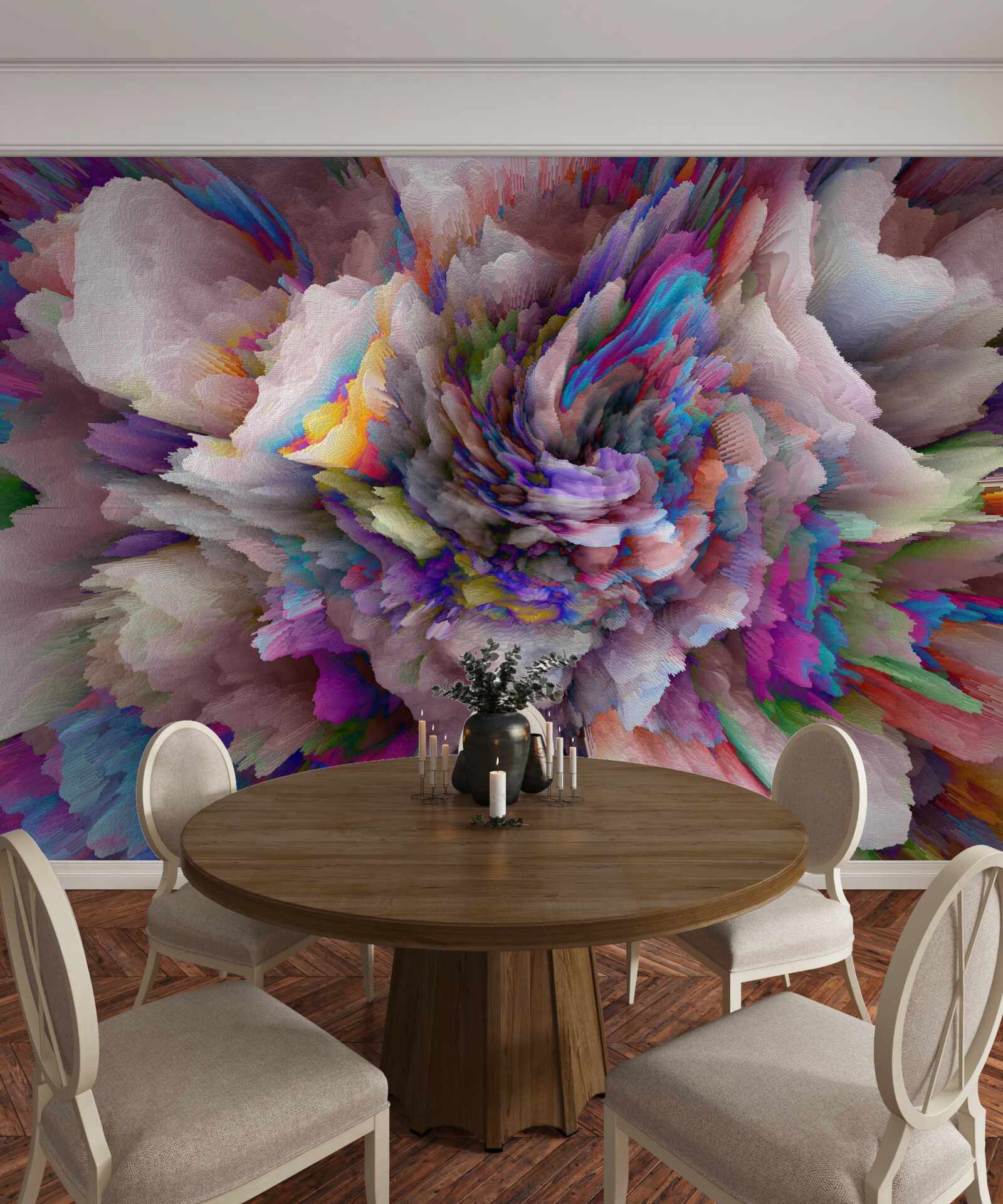 Fototapeten Blume mit Regenbogen abstrakte Farbtöne