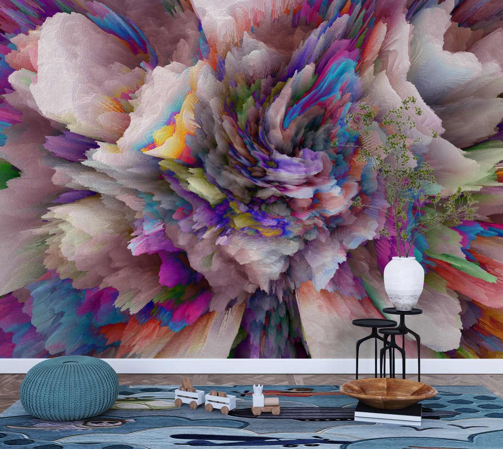 Fototapeten Blume mit Regenbogen abstrakte Farbtöne
