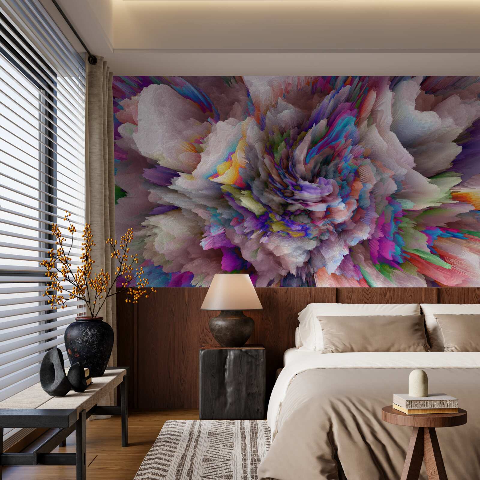Fototapeten Blume mit Regenbogen abstrakte Farbtöne