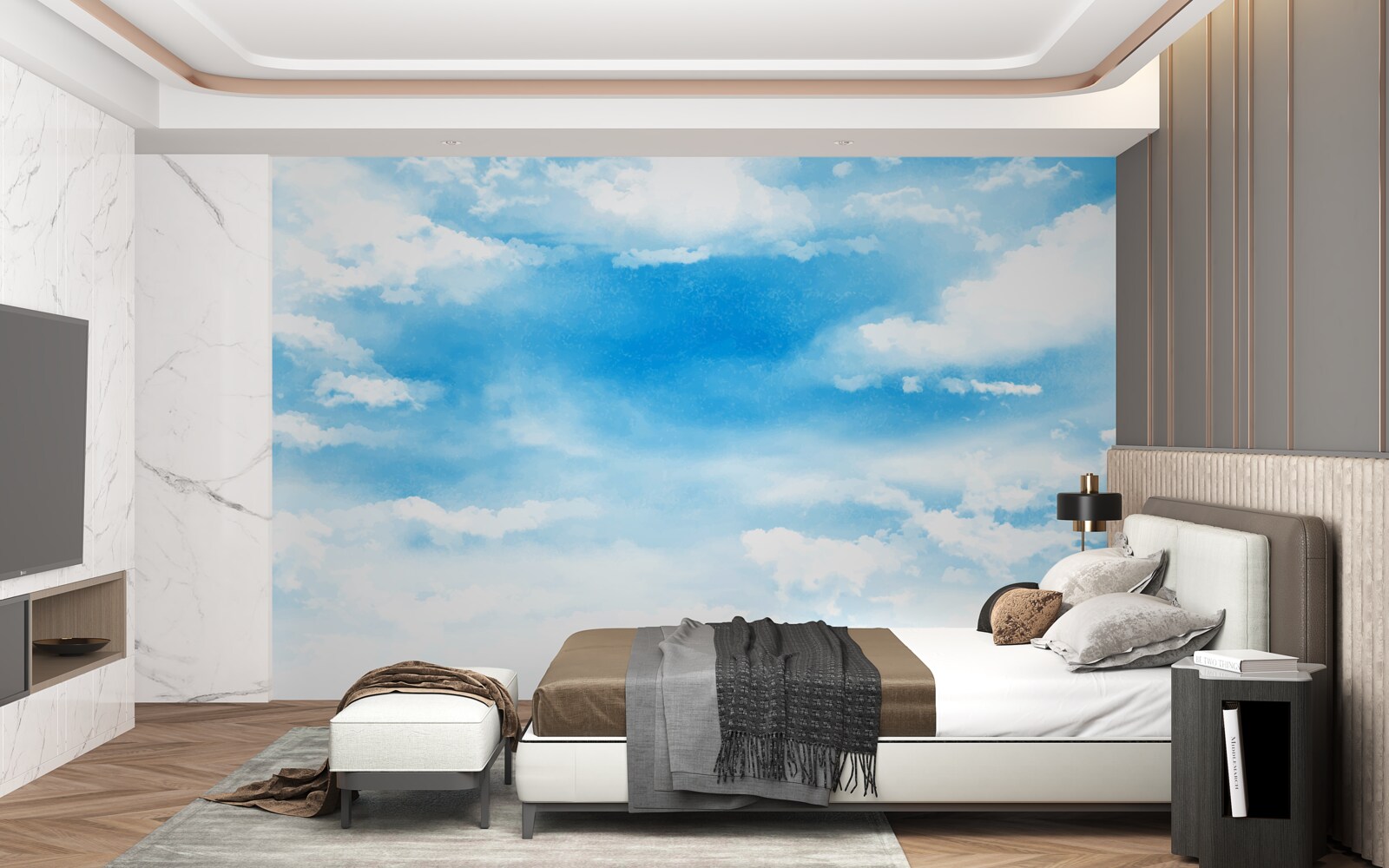 Fototapeten Der blaue Himmel ist mit weißen Wolken dekoriert