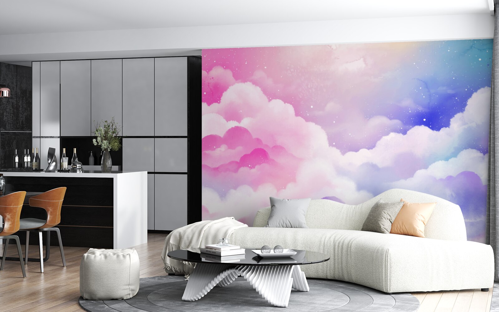 Fototapeten Der Himmel ist hellrosa und blau im abstrakten Stil