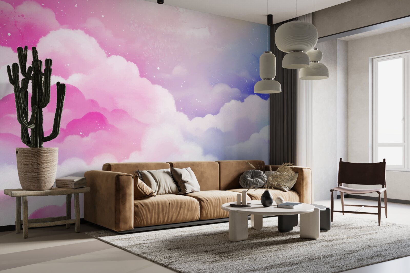 Fototapeten Der Himmel ist hellrosa und blau im abstrakten Stil