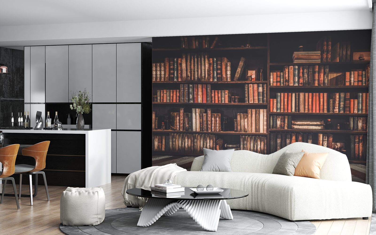 Fototapeten Bücher stapelten sich in den Regalen