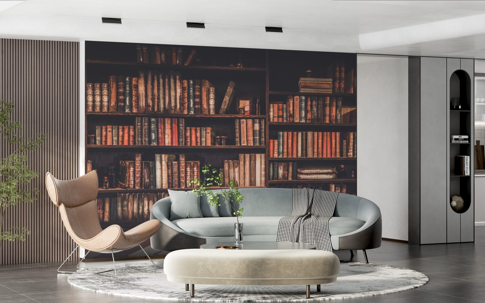 Fototapeten Bücher stapelten sich in den Regalen