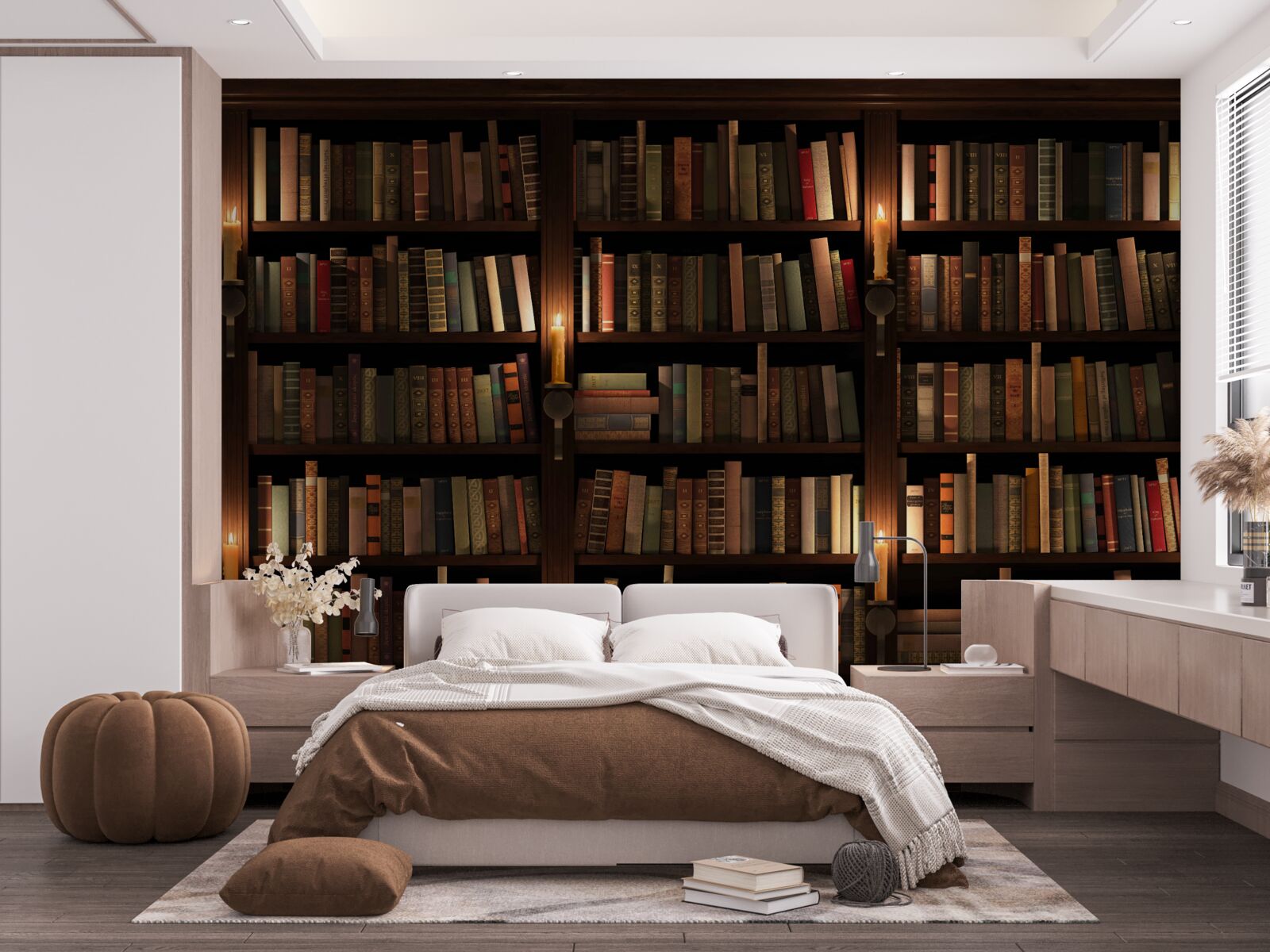 Fototapeten Archive der Bücher mit Kerzen