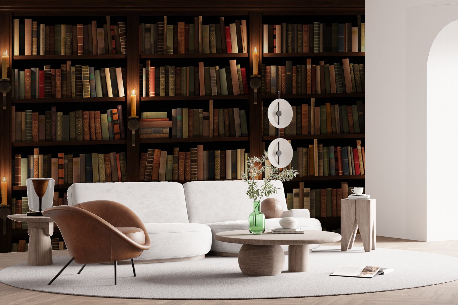 Fototapeten Archive der Bücher mit Kerzen