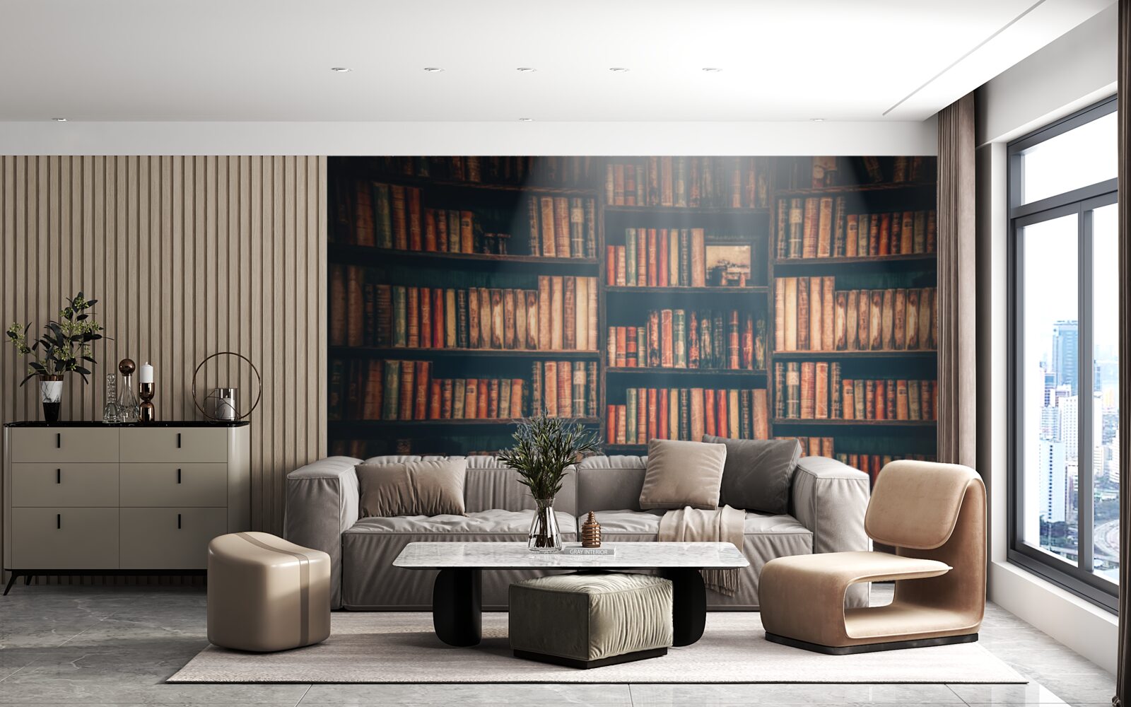 Fototapeten Ein Sonnenstrahl durchdringender Bücher