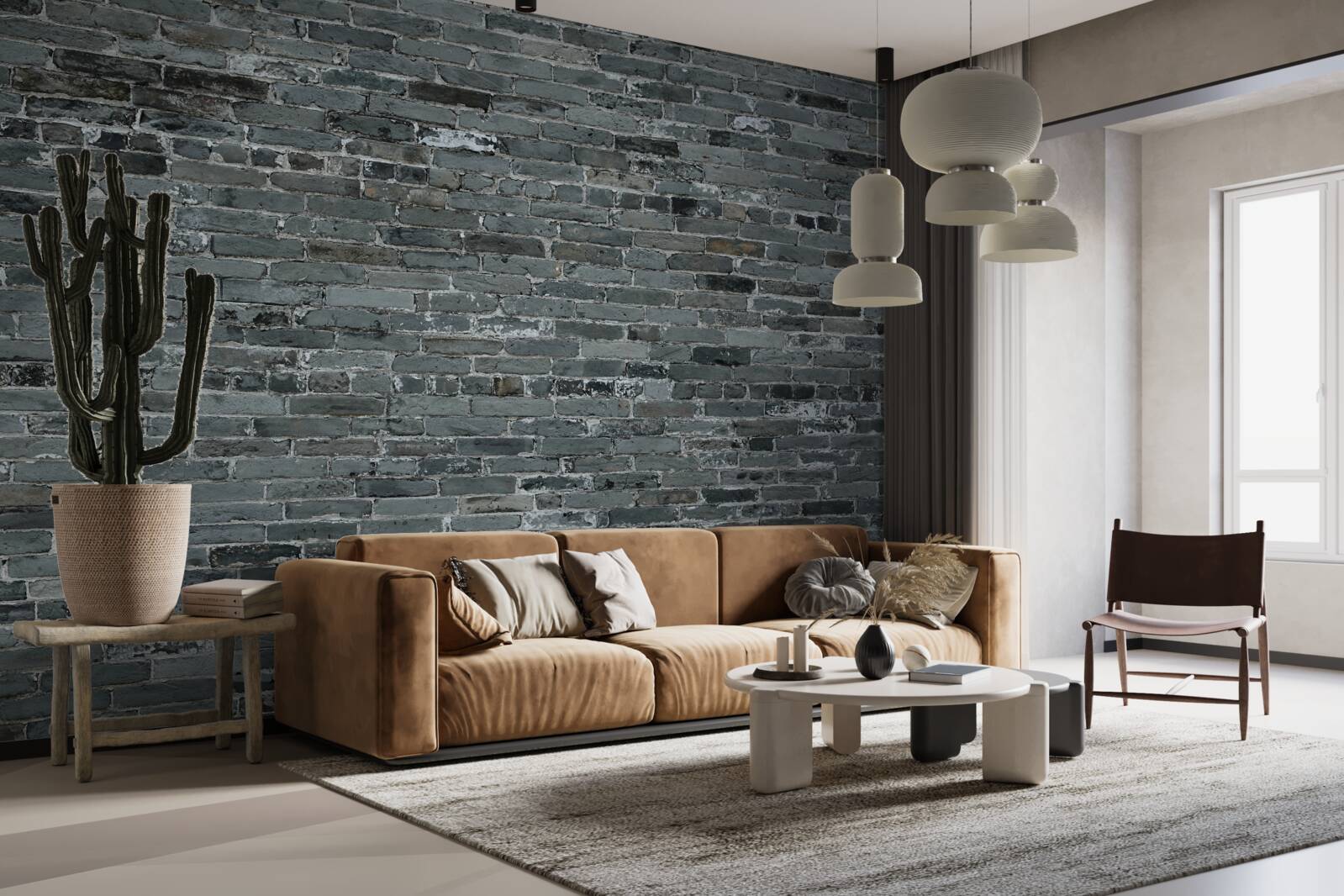 Fototapeten Die Wand aus Ziegel hat einen dunkelgrauen Farbton