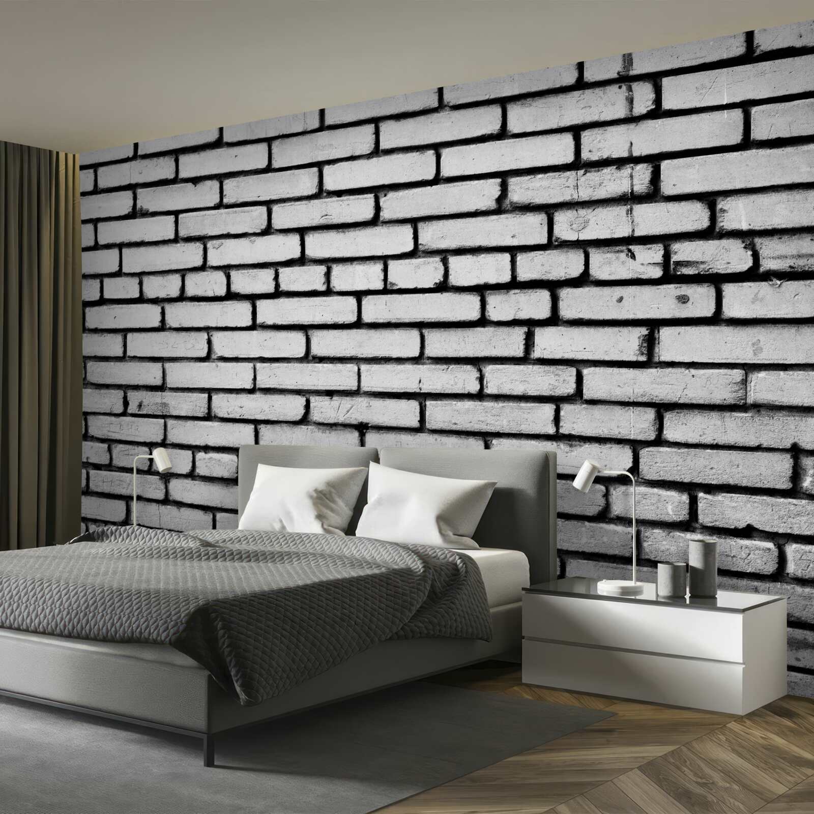 Fototapeten Eine Wand mit weißen Ziegeln dekoriert