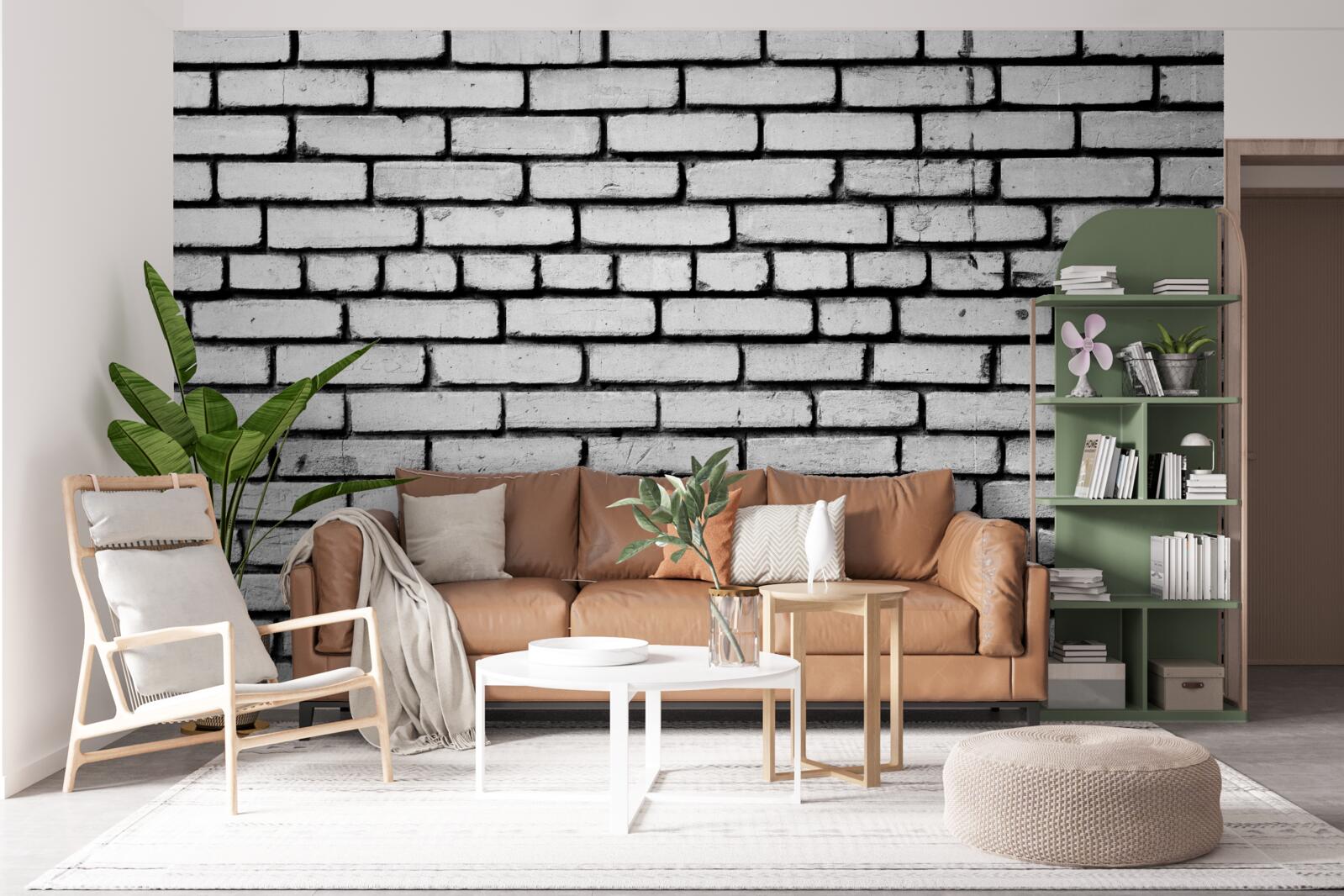 Fototapeten Eine Wand mit weißen Ziegeln dekoriert