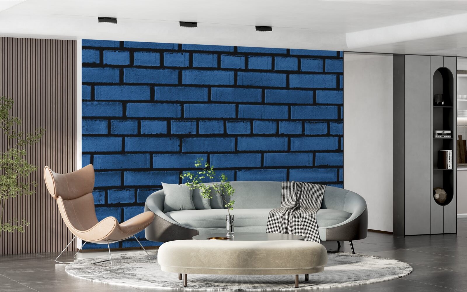 Fototapeten Die Wand besteht aus dunkelblauem Ziegelstein