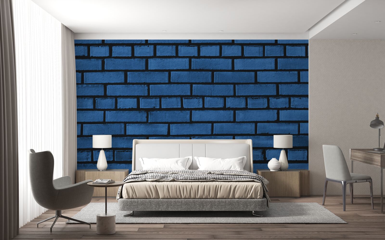 Fototapeten Die Wand besteht aus dunkelblauem Ziegelstein