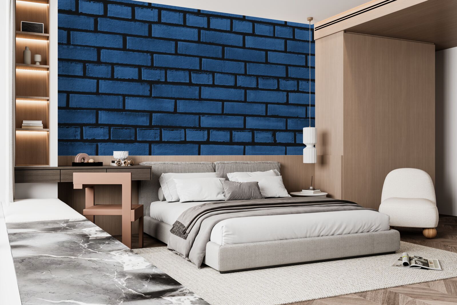 Fototapeten Die Wand besteht aus dunkelblauem Ziegelstein