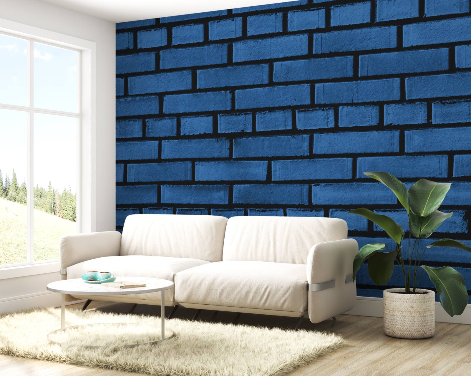 Fototapeten Die Wand besteht aus dunkelblauem Ziegelstein