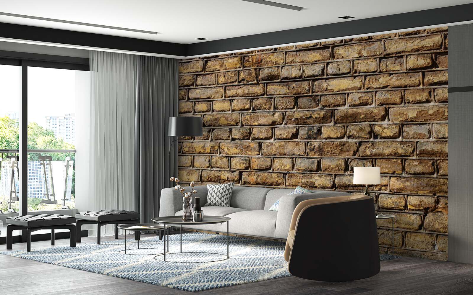 Fototapeten Eine Wand aus harten Ziegeln