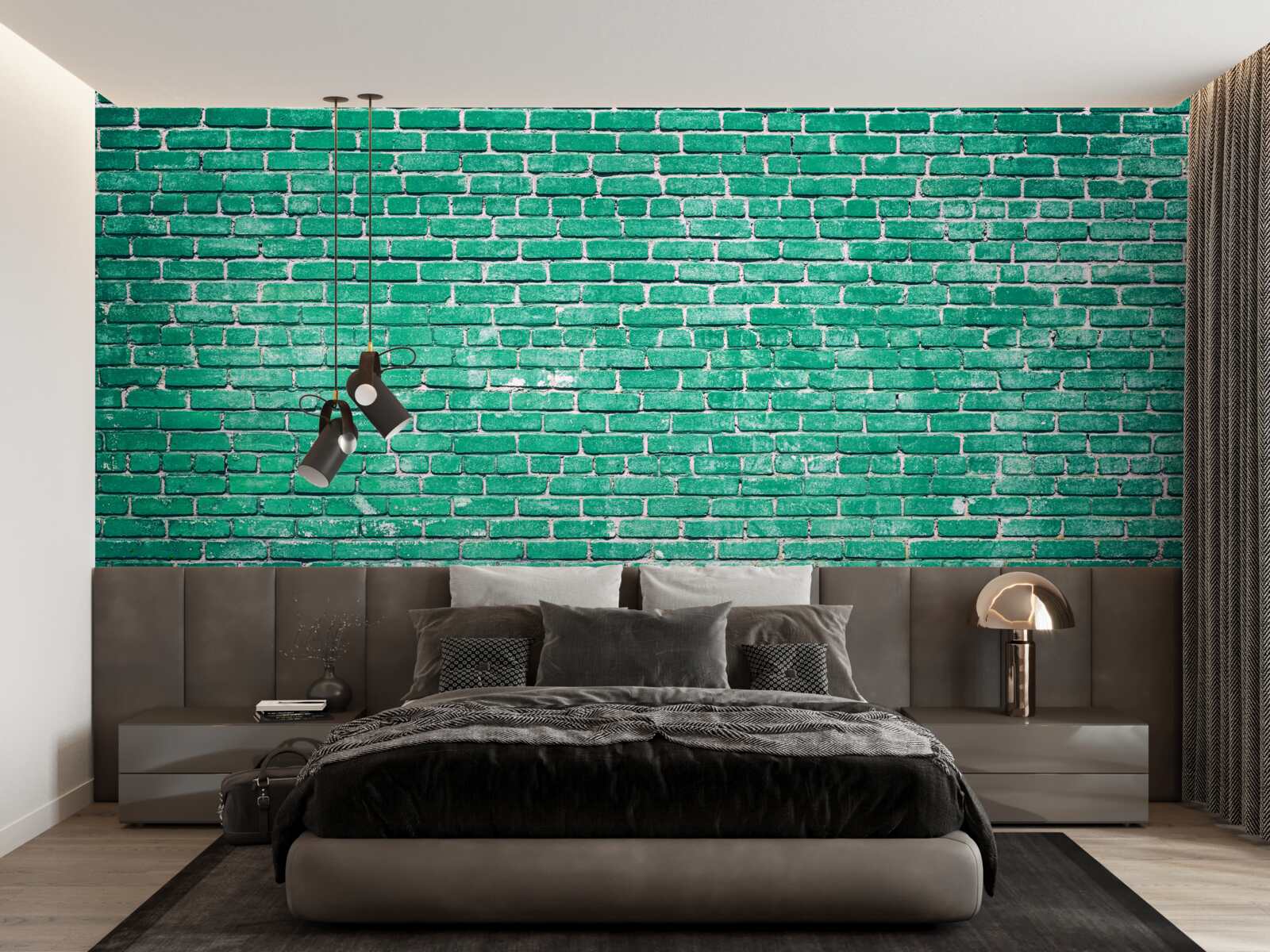 Fototapeten Eine Wand aus türkisfarbenen Ziegeln