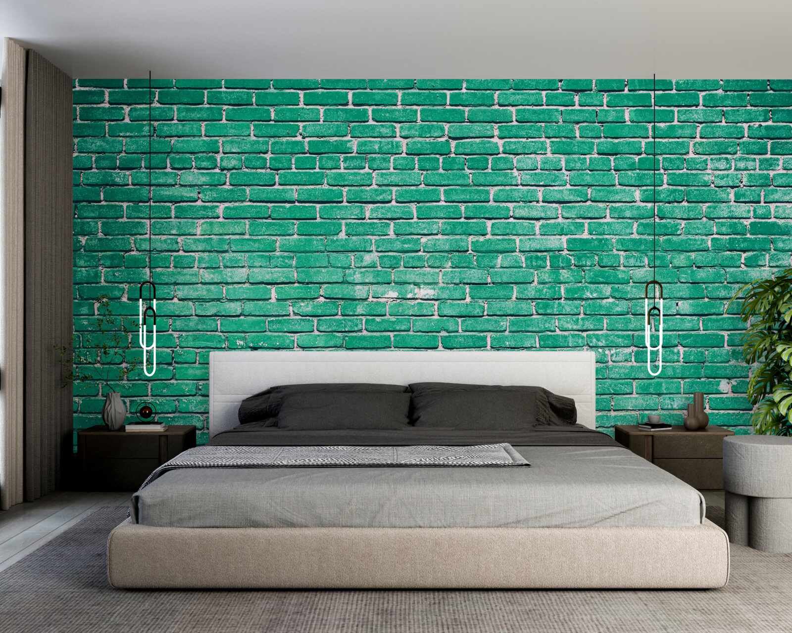 Fototapeten Eine Wand aus türkisfarbenen Ziegeln