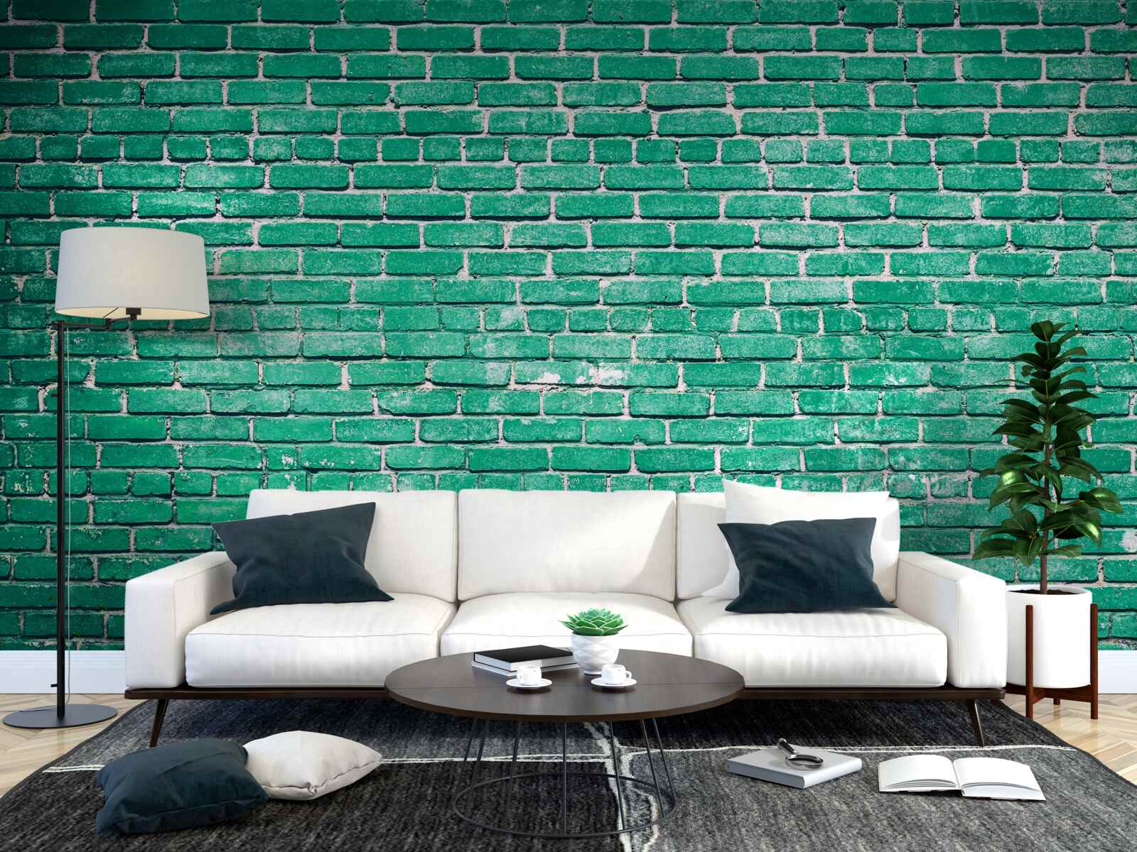 Fototapeten Eine Wand aus türkisfarbenen Ziegeln