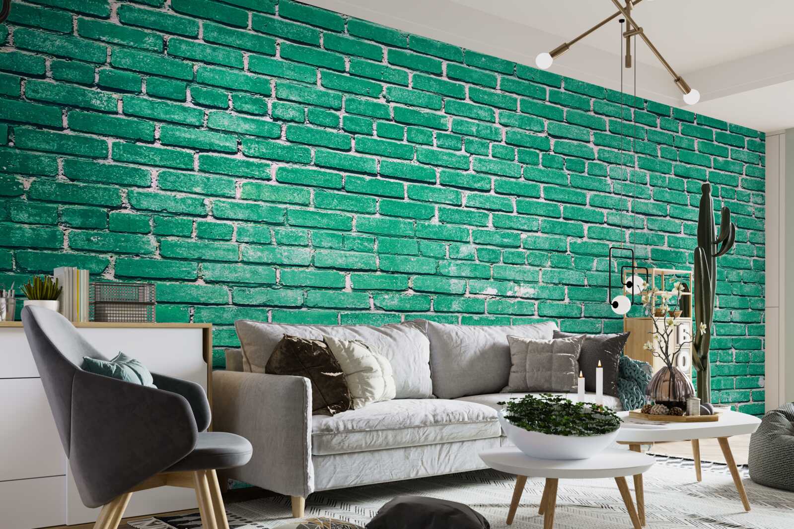 Fototapeten Eine Wand aus türkisfarbenen Ziegeln
