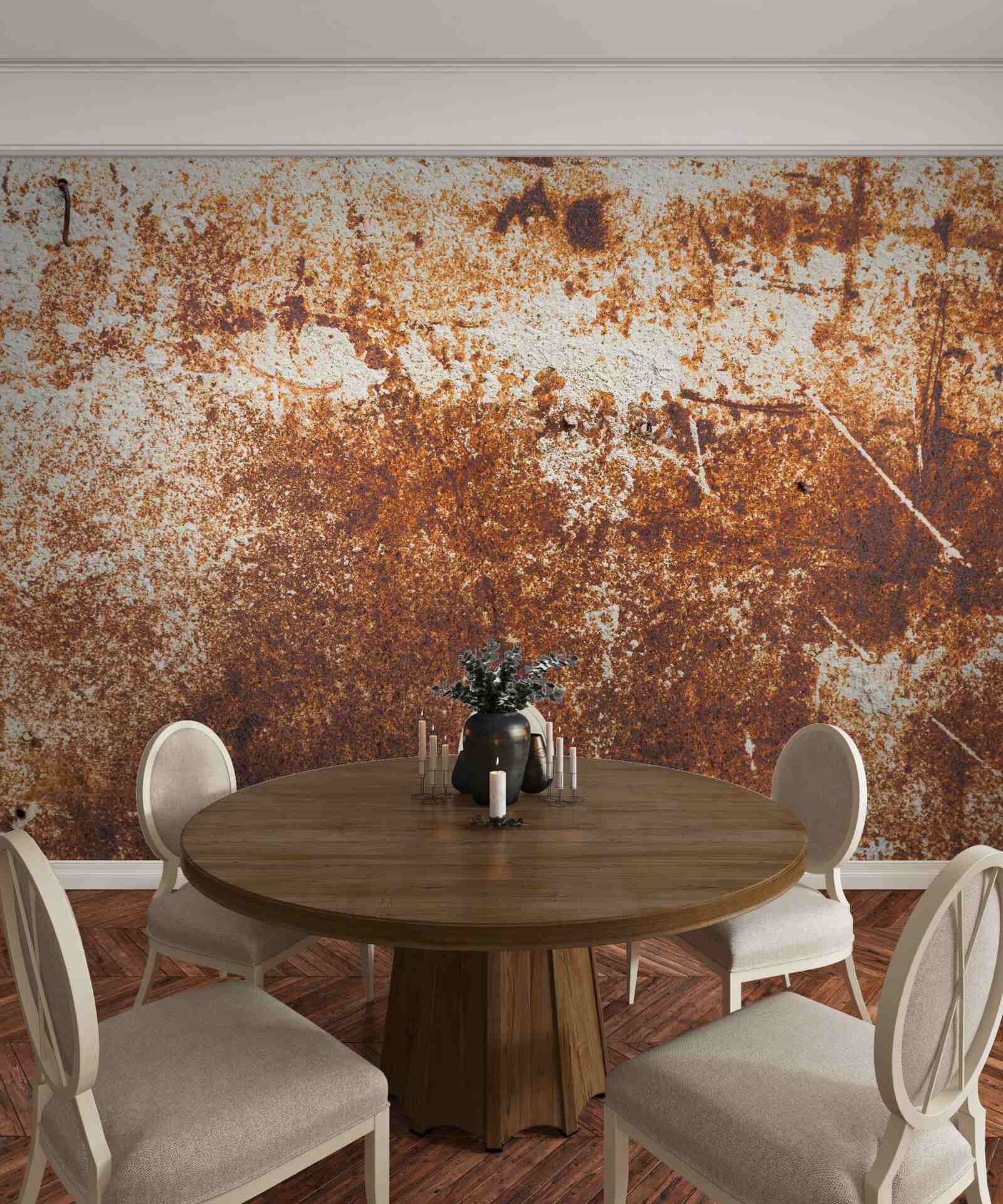 Fototapeten Eine schäbige Wand mit dunklen Rosttönen gestrichen