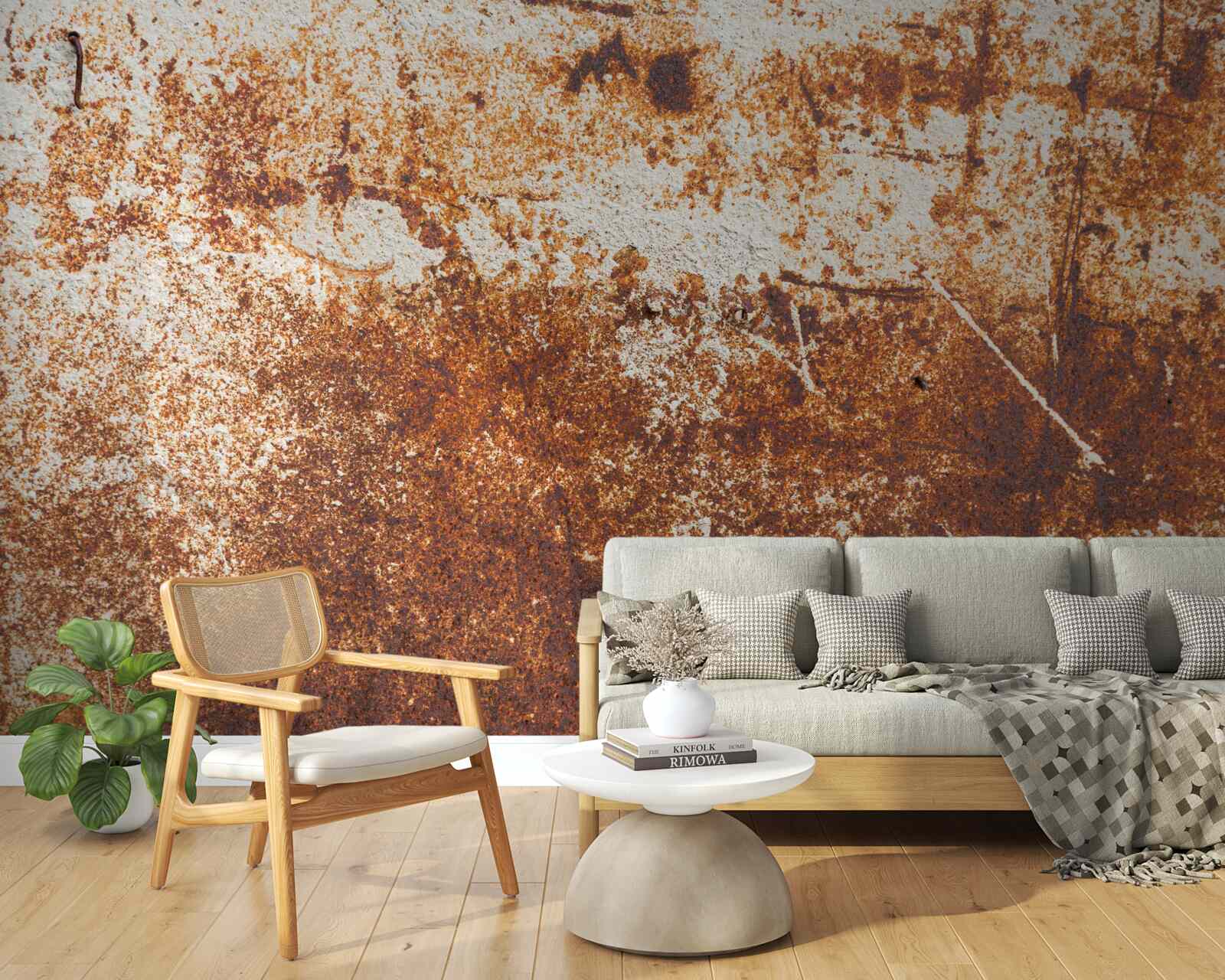 Fototapeten Eine schäbige Wand mit dunklen Rosttönen gestrichen