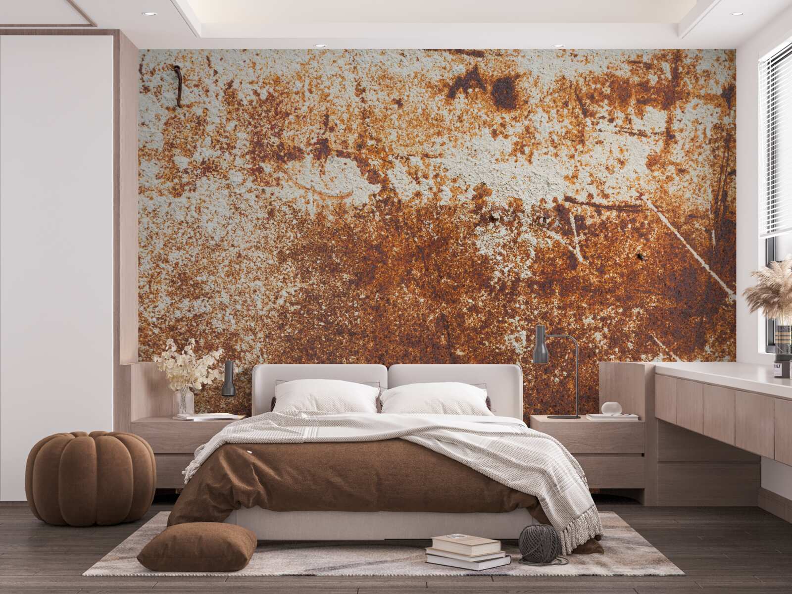 Fototapeten Eine schäbige Wand mit dunklen Rosttönen gestrichen
