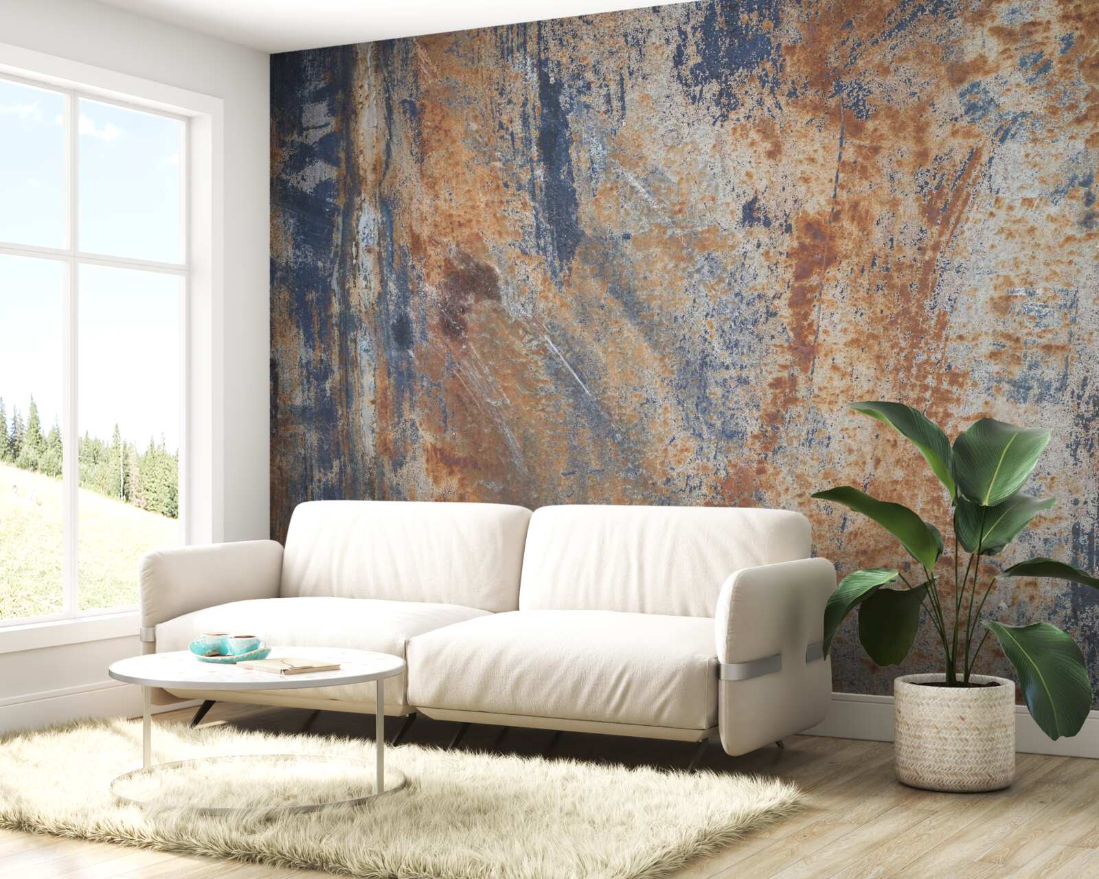 Fototapeten Eine undurchsichtige Wand mit Rost bedeckt