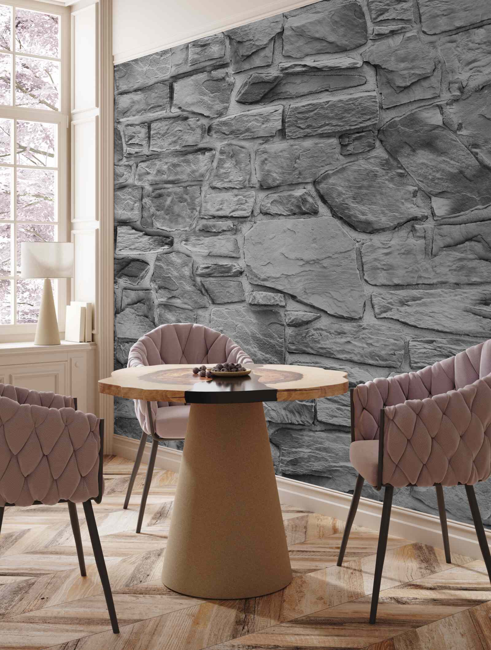 Fototapeten Ein flacher grauer Stein erzeugt eine Wand
