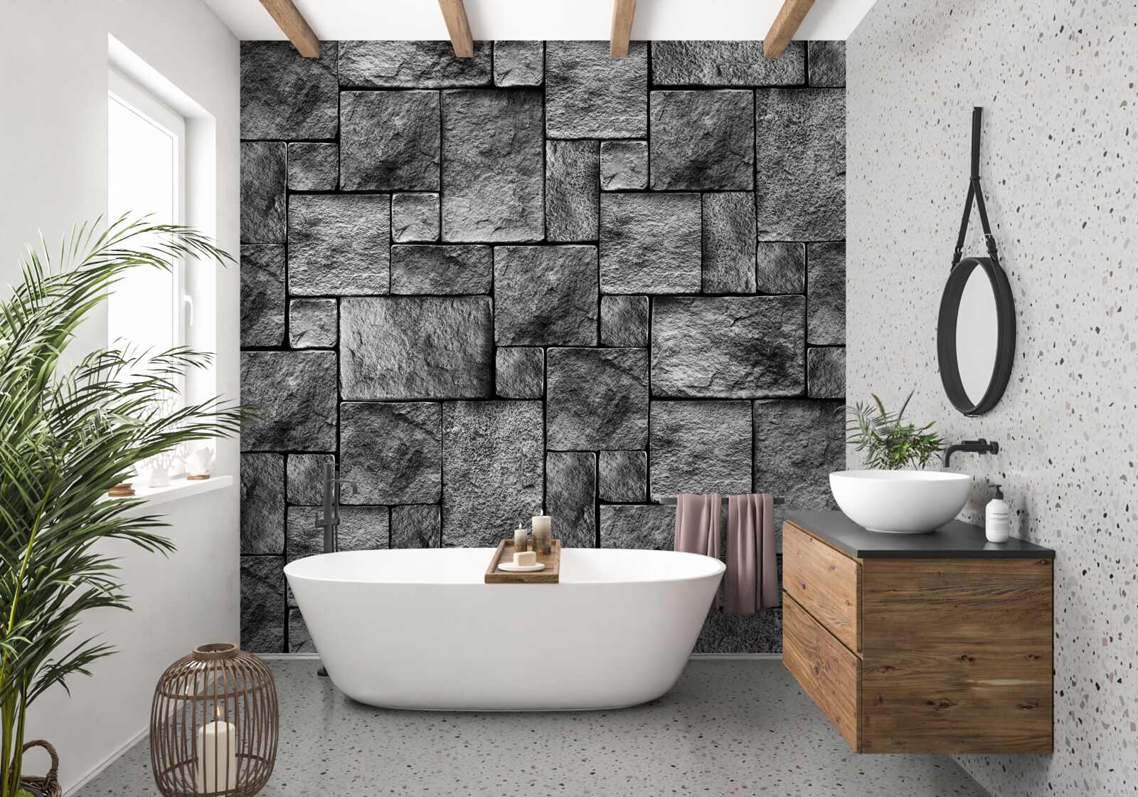 Fototapeten grauer Stein als Teil der Wand