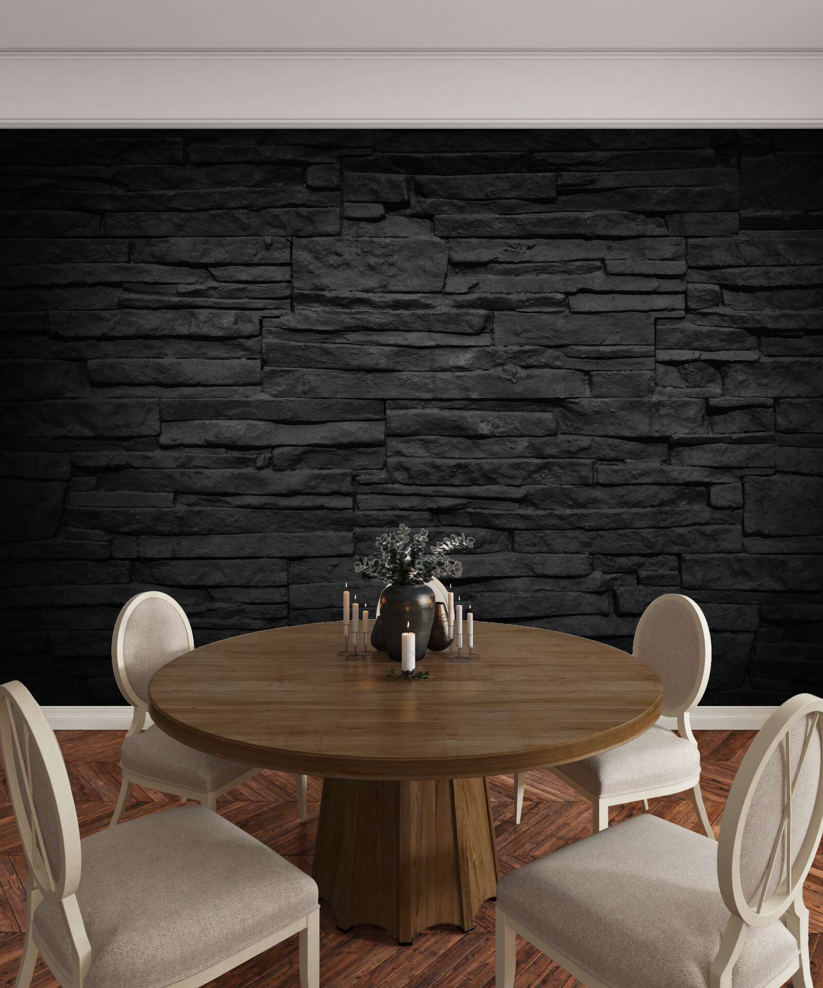 Fototapeten Schwarze Steinmauer