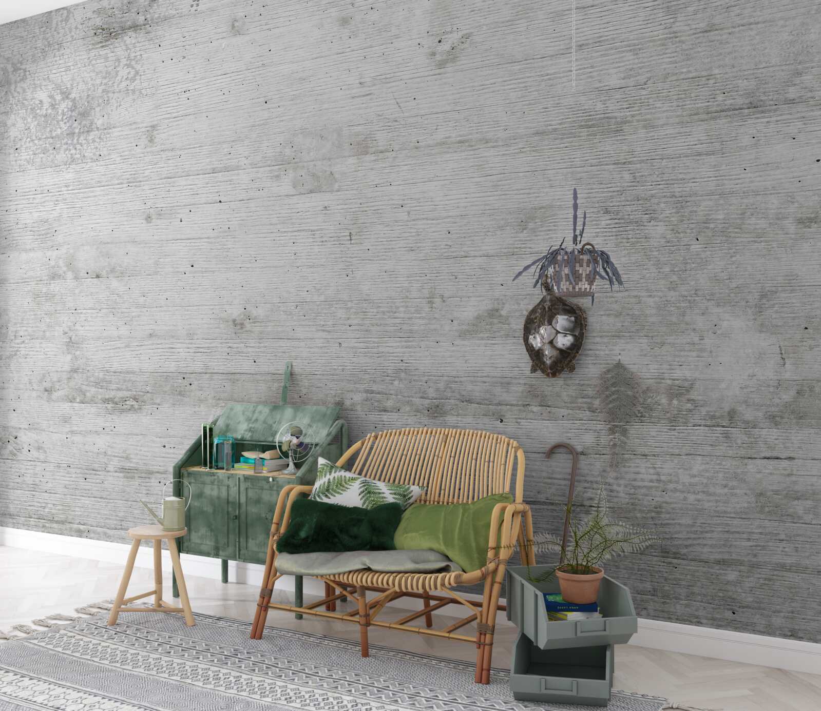Fototapeten Hellgraue Wand aus Holz