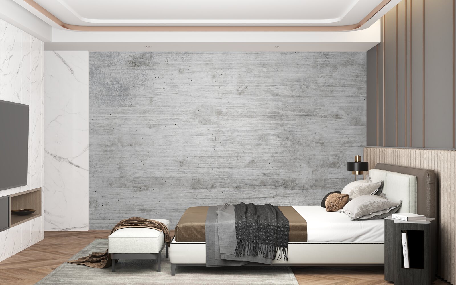 Fototapeten Hellgraue Wand aus Holz