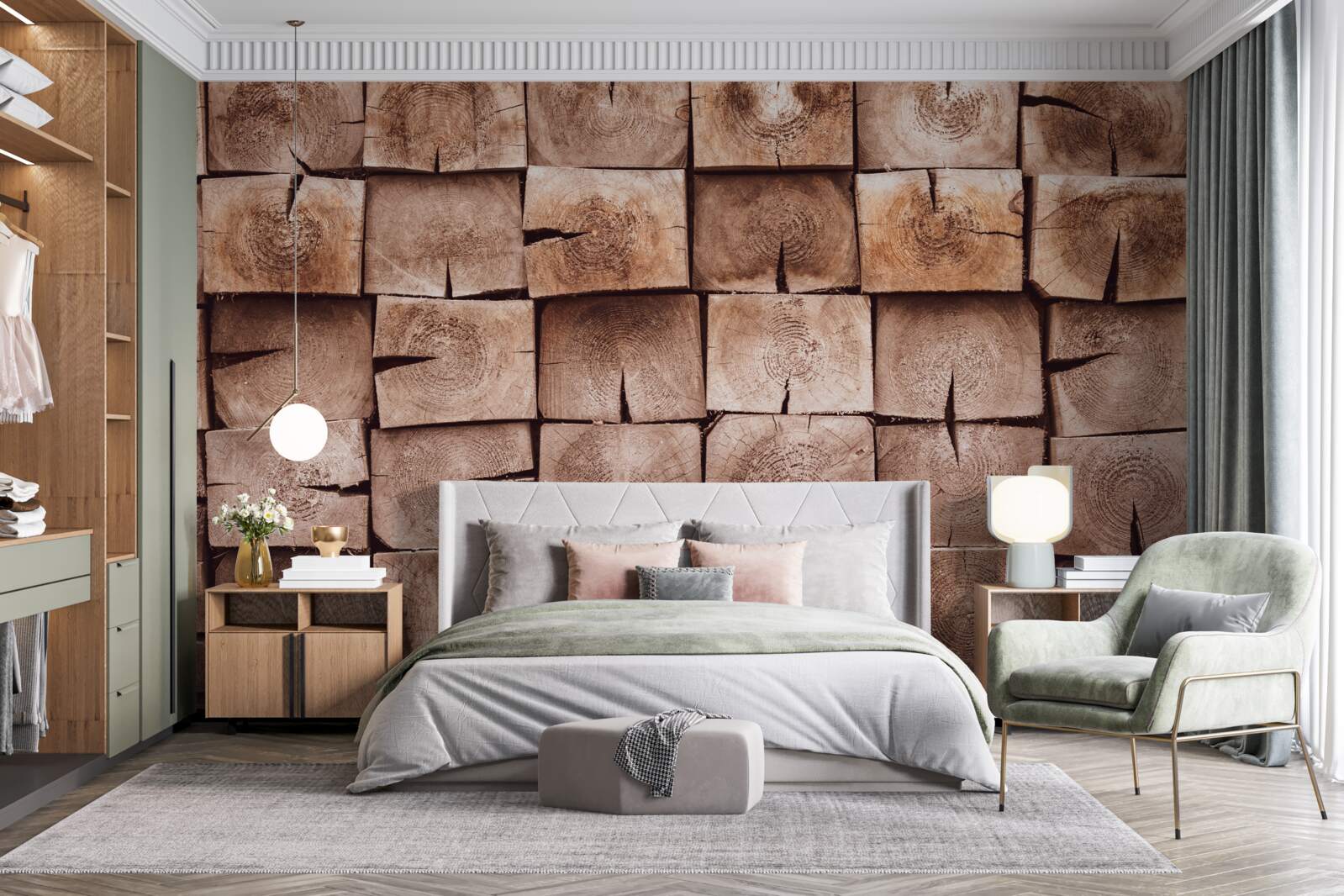 Fototapeten Haufen Holzstämme