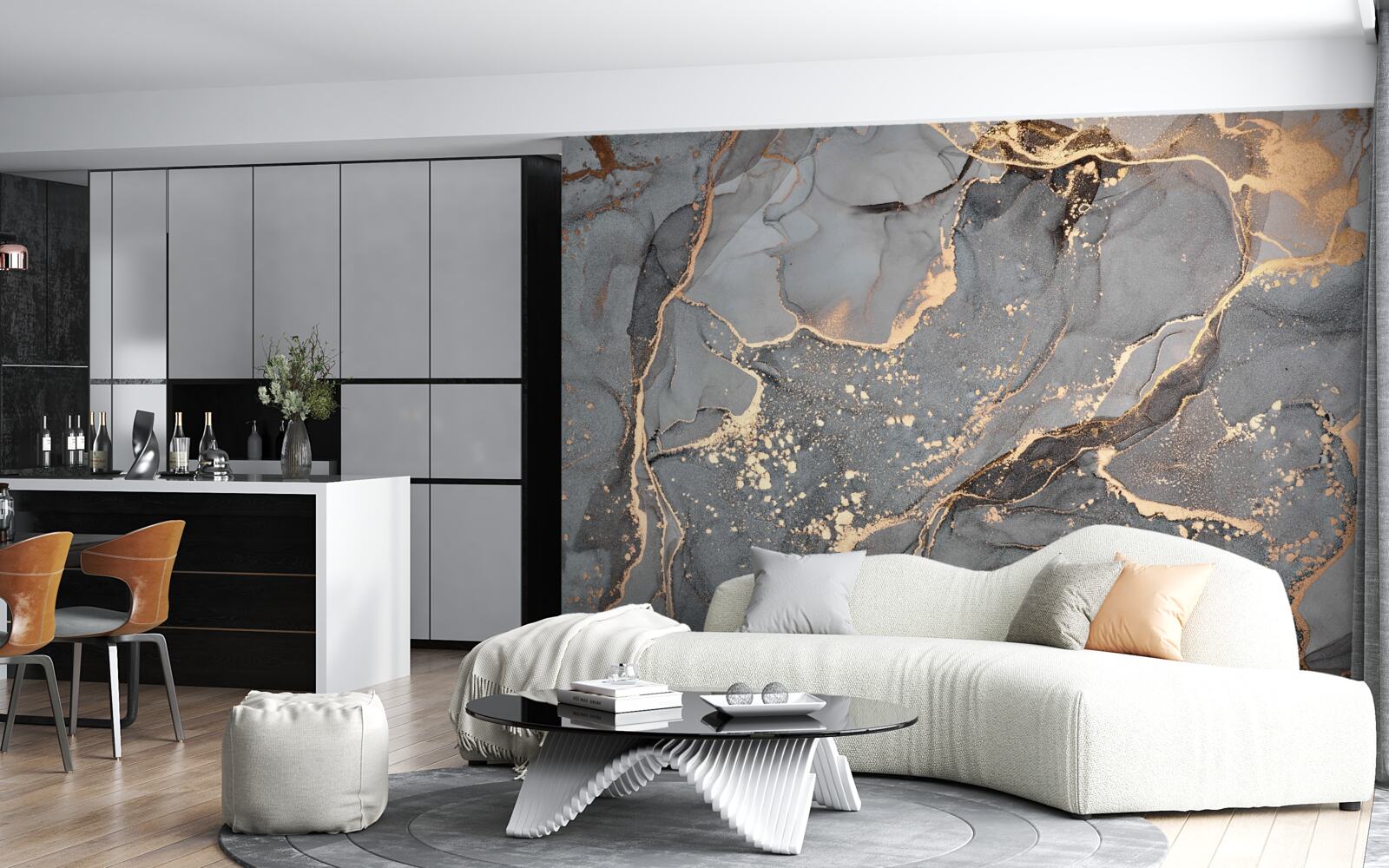 Fototapeten Aquarell in Grau- und Goldtönen