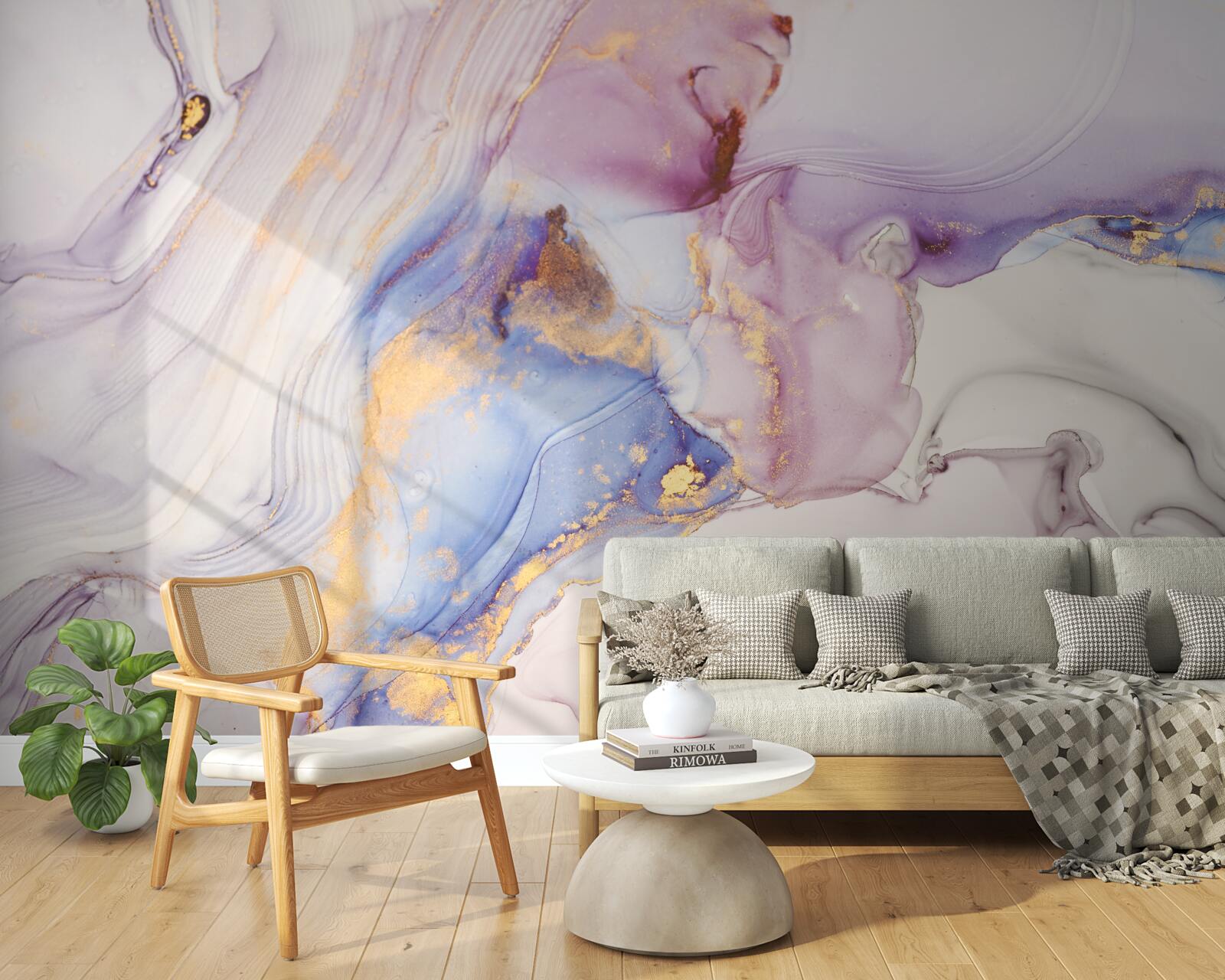 Fototapeten Marmorhintergrund mit einem Aquarell -Bett -Lampenschirm