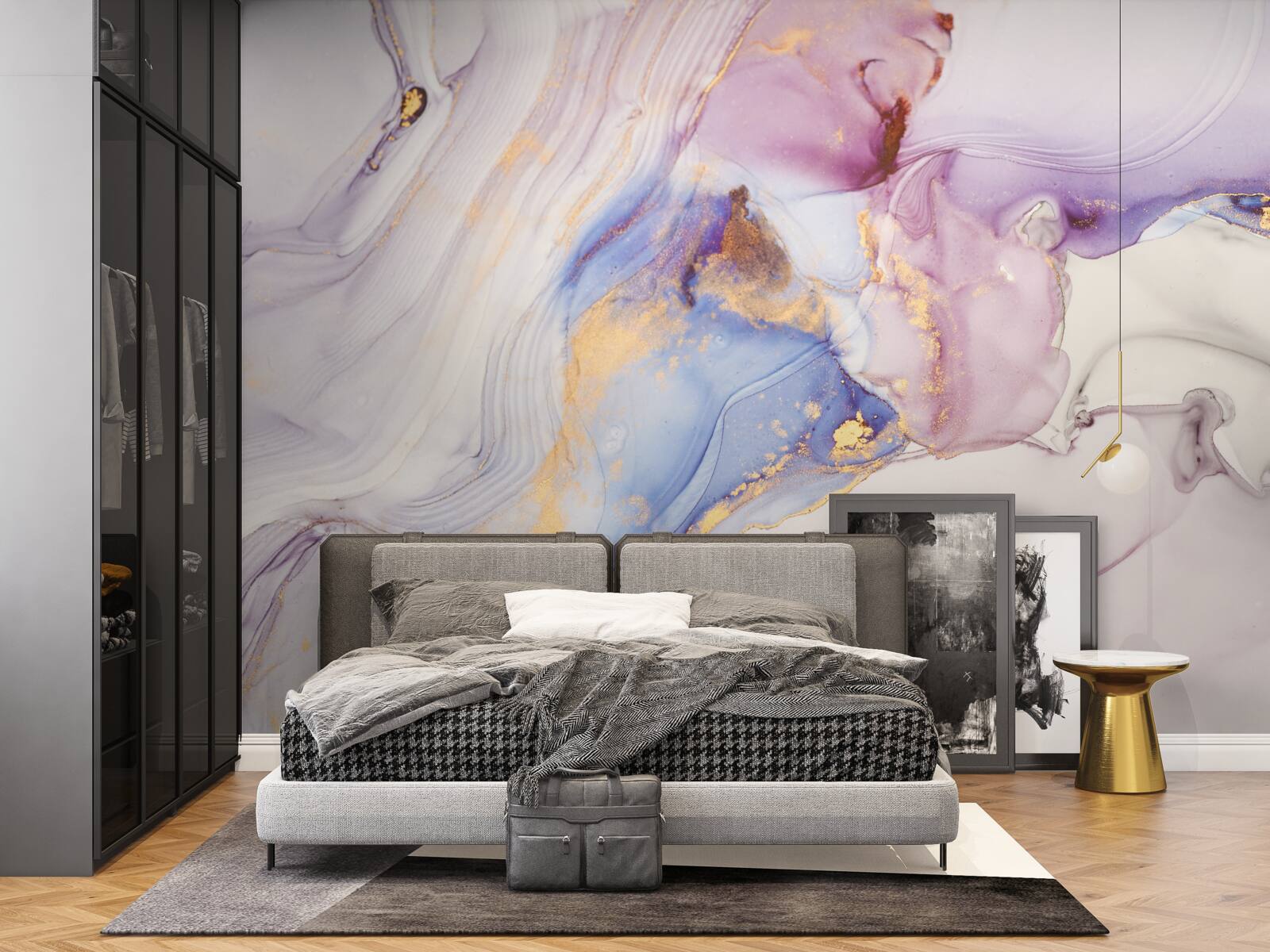 Fototapeten Marmorhintergrund mit einem Aquarell -Bett -Lampenschirm