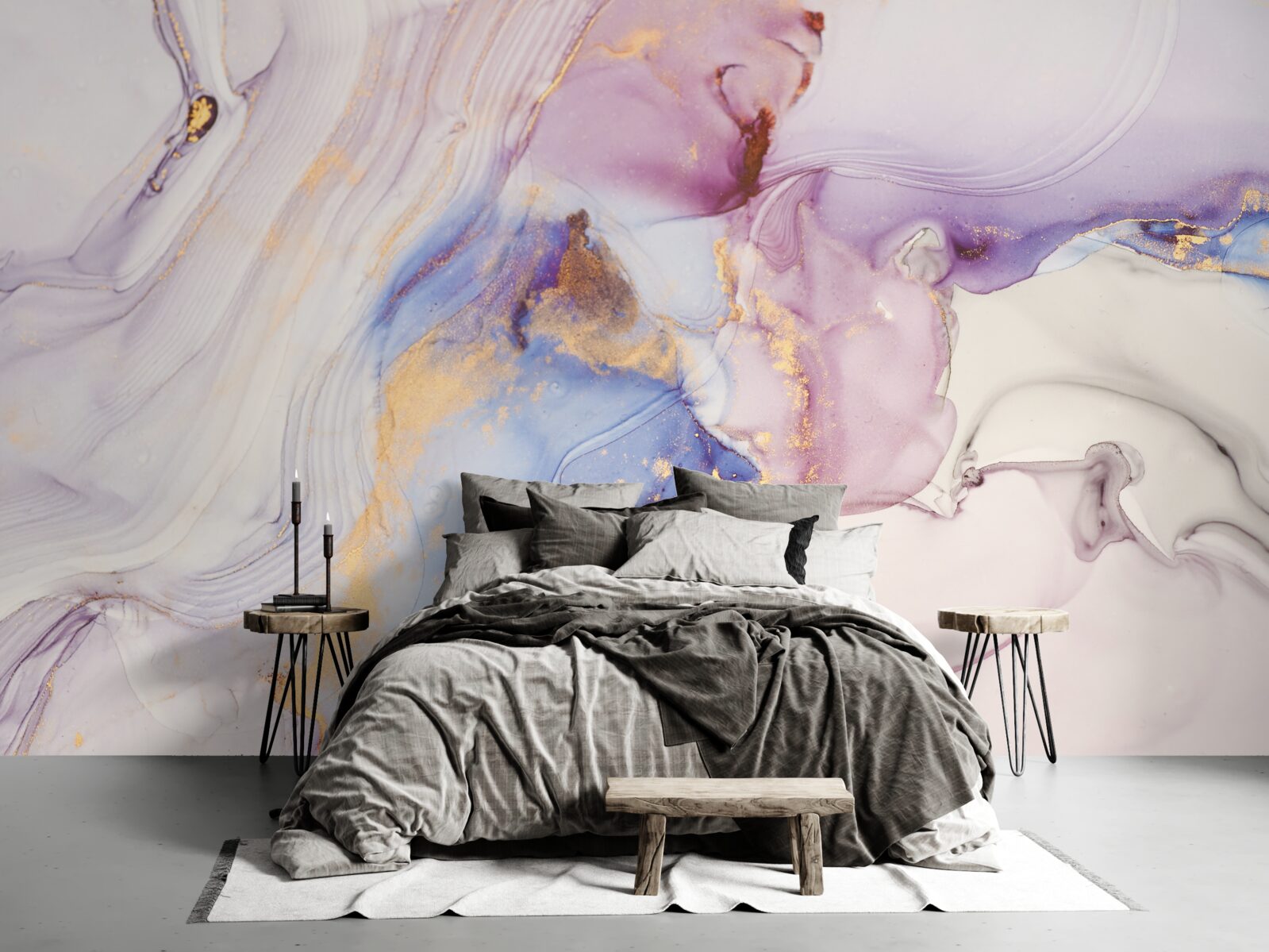 Fototapeten Marmorhintergrund mit einem Aquarell -Bett -Lampenschirm