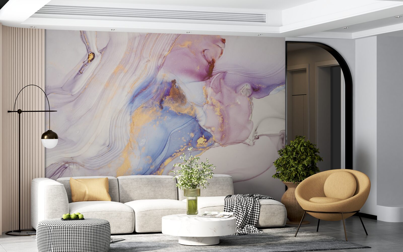 Fototapeten Marmorhintergrund mit einem Aquarell -Bett -Lampenschirm