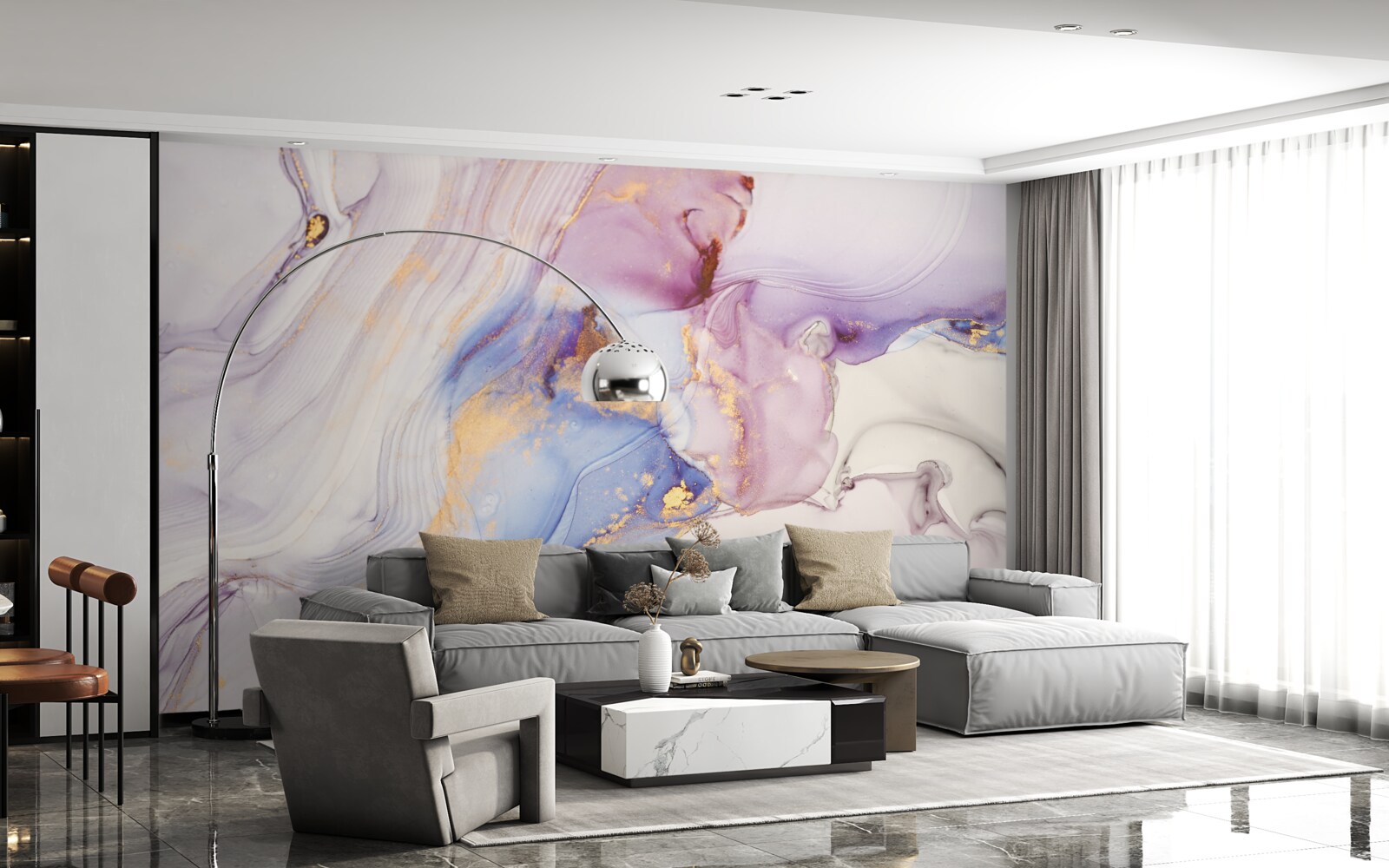 Fototapeten Marmorhintergrund mit einem Aquarell -Bett -Lampenschirm