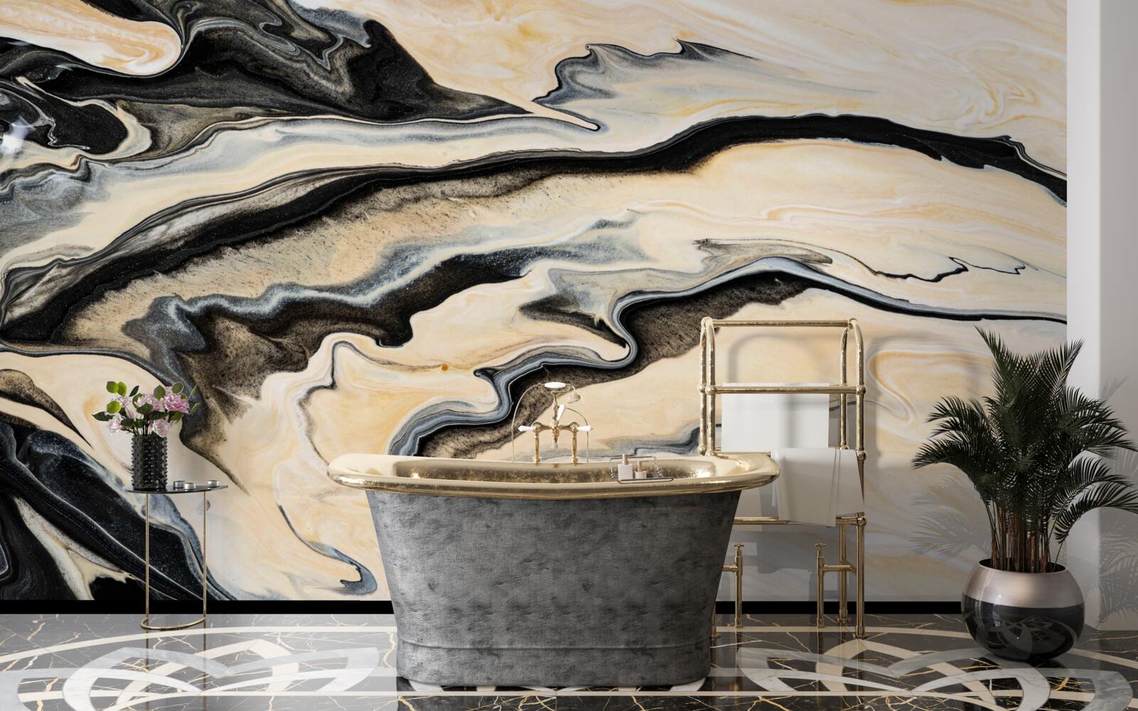 Fototapeten Marmorhintergrund in einem flüssigen beige Farbton