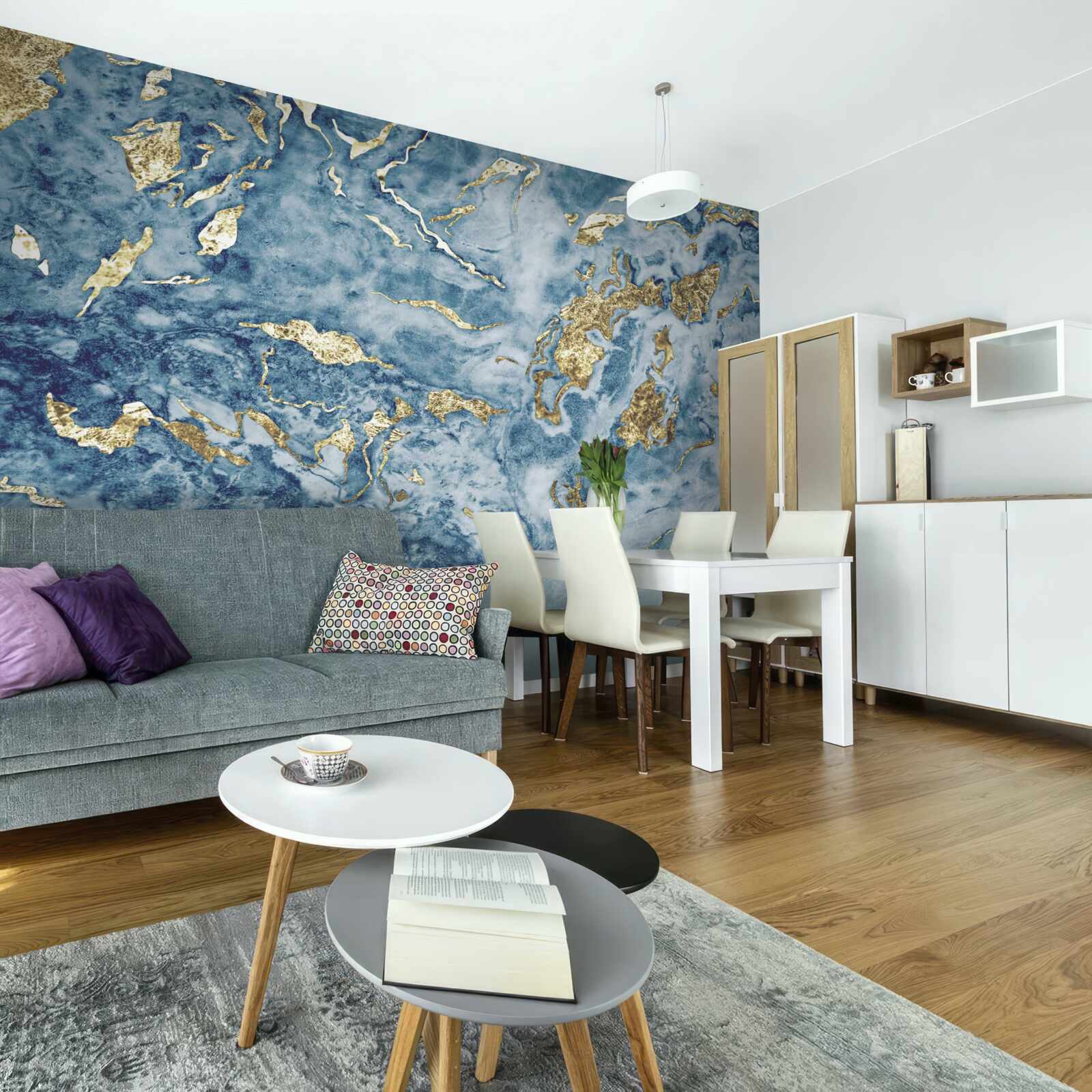 Fototapeten Blauer Marmor mit goldenen Venen