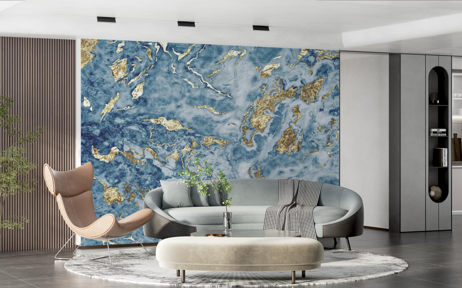 Fototapeten Blauer Marmor mit goldenen Venen