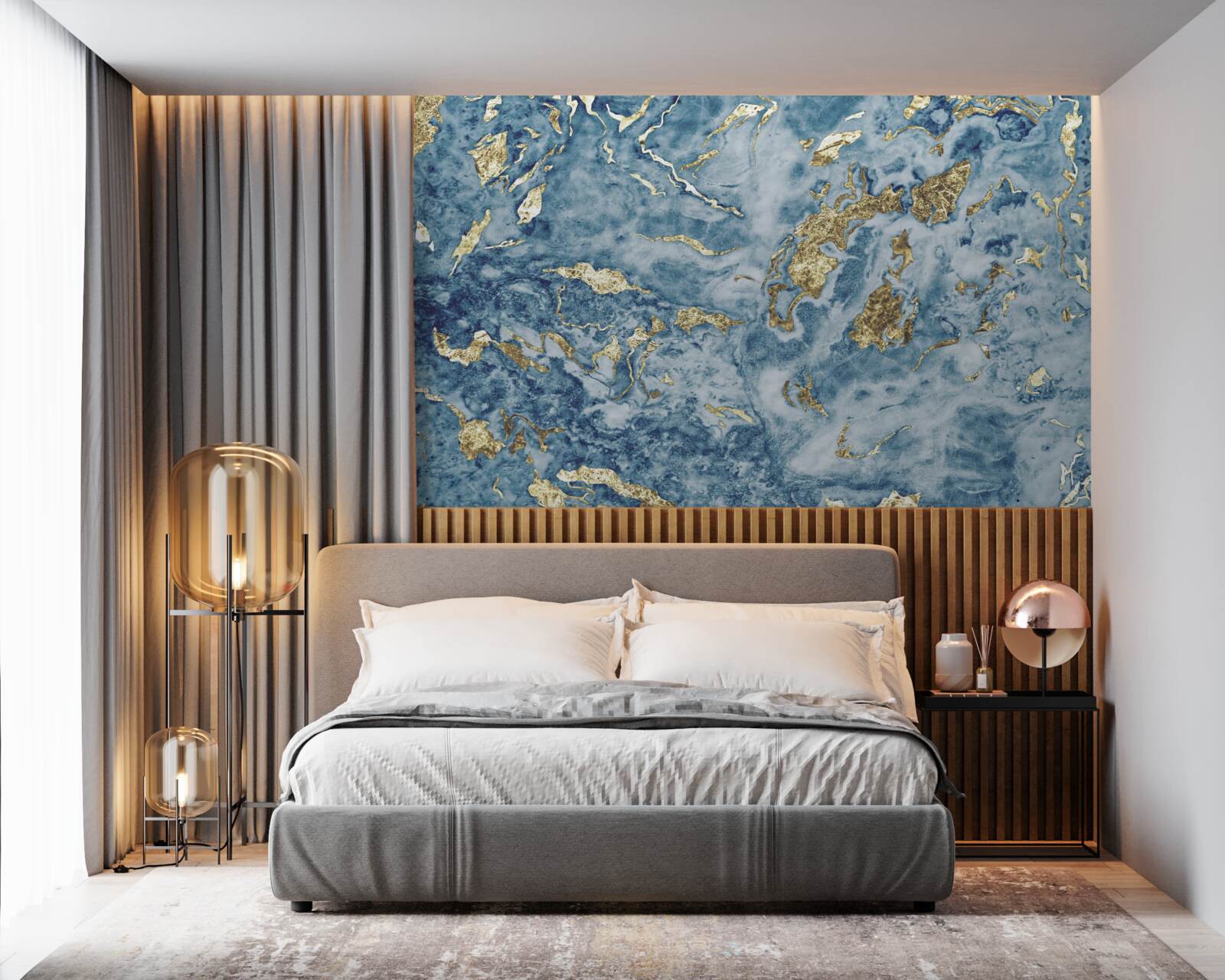 Fototapeten Blauer Marmor mit goldenen Venen