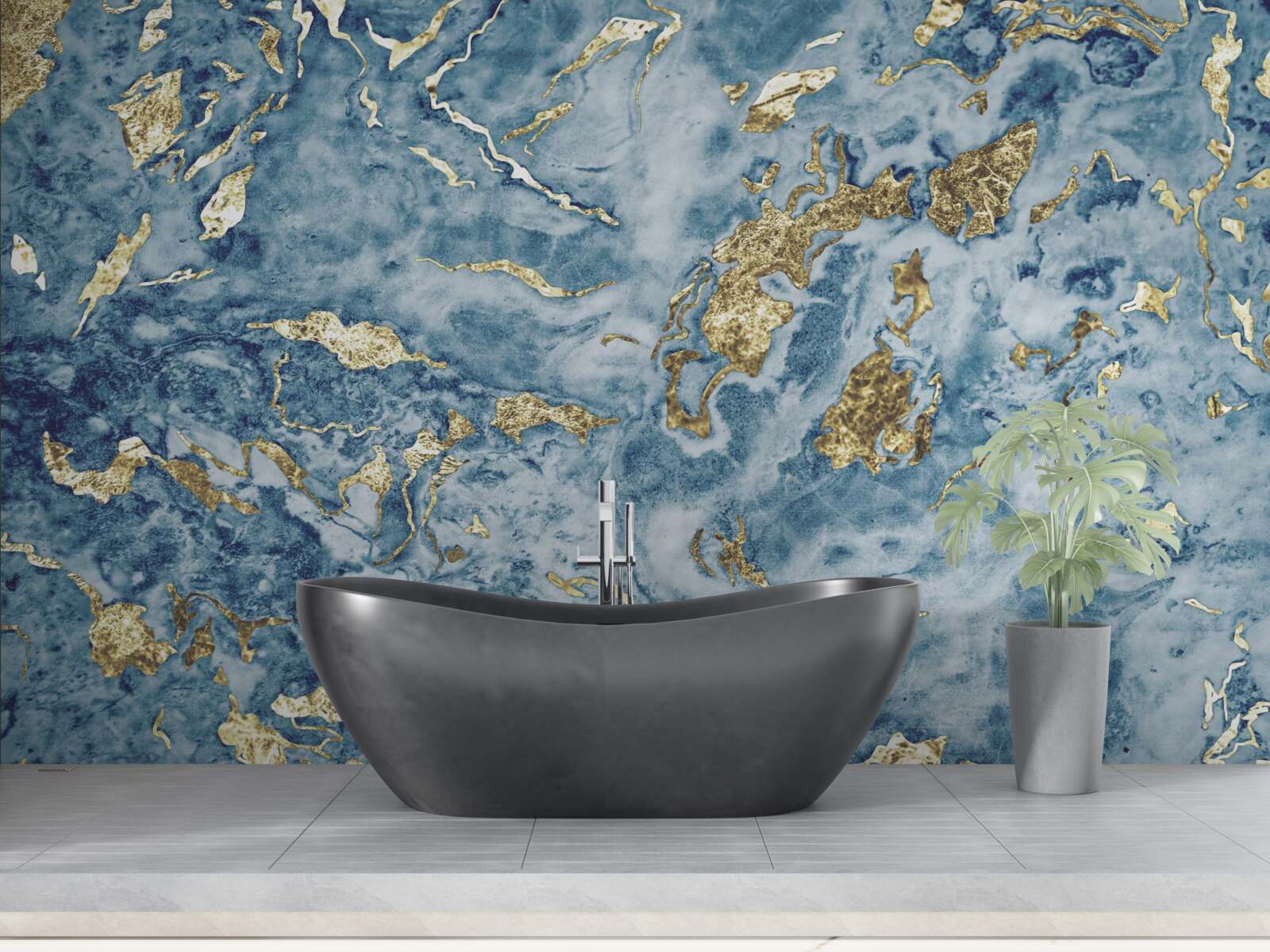 Fototapeten Blauer Marmor mit goldenen Venen