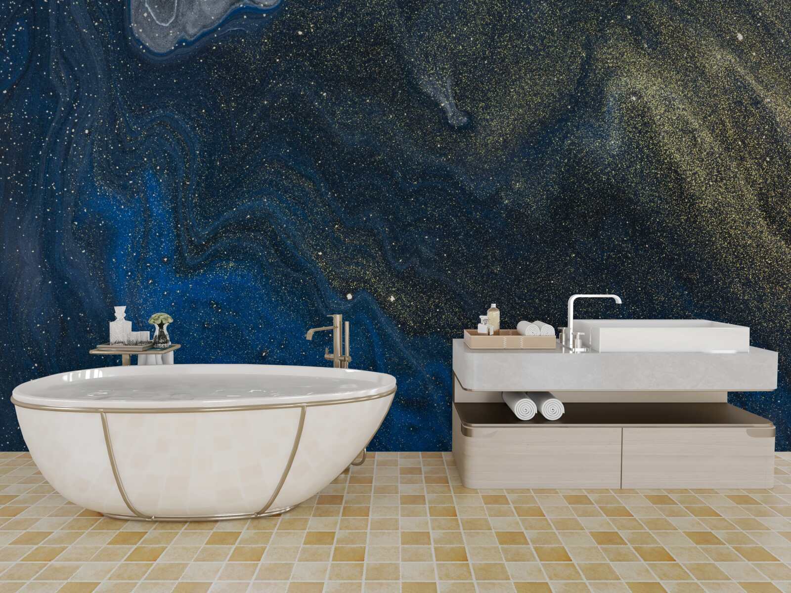Fototapeten Blau-Gold-Staub