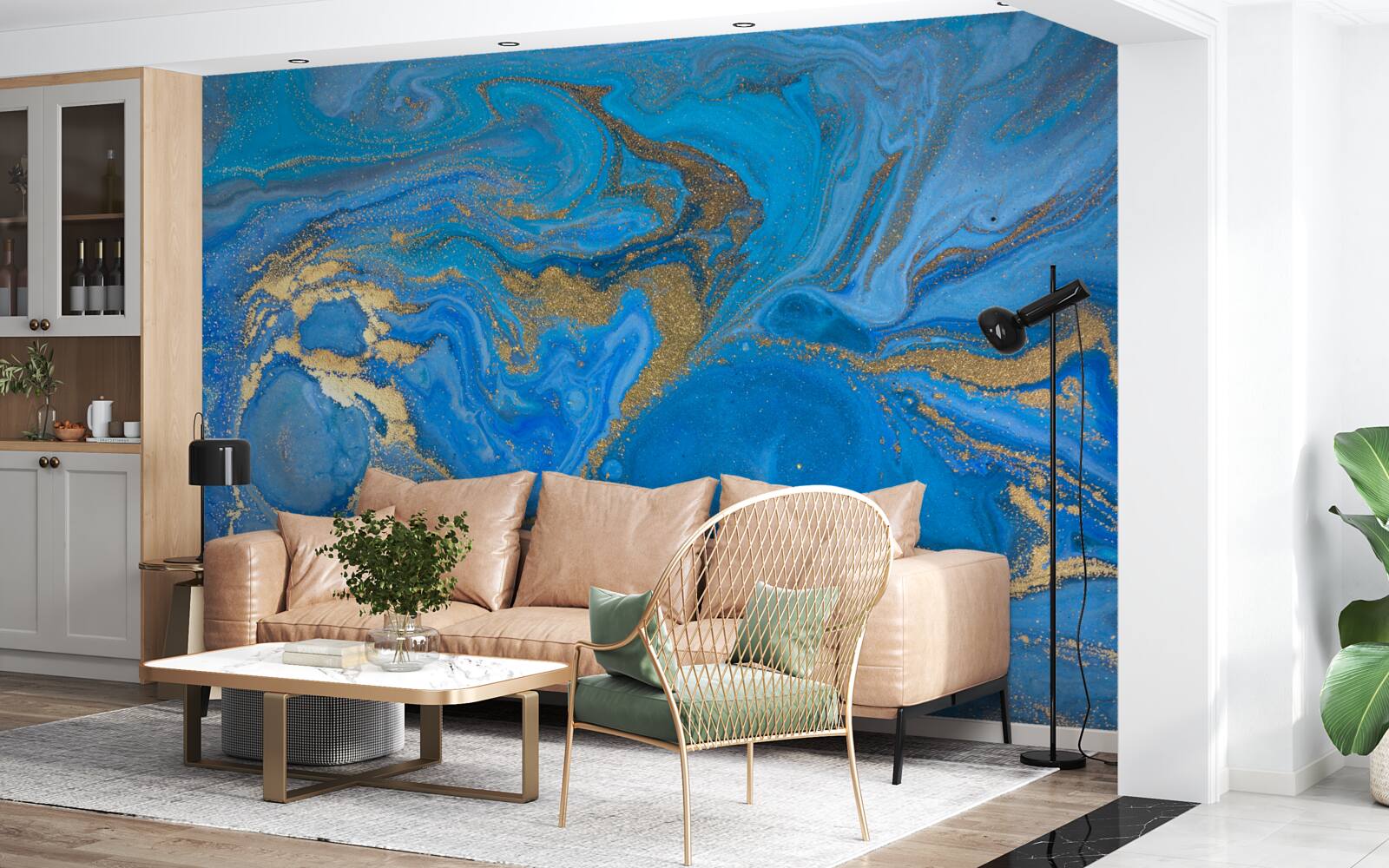 Fototapeten Blau und Gold im Stil des Marmors